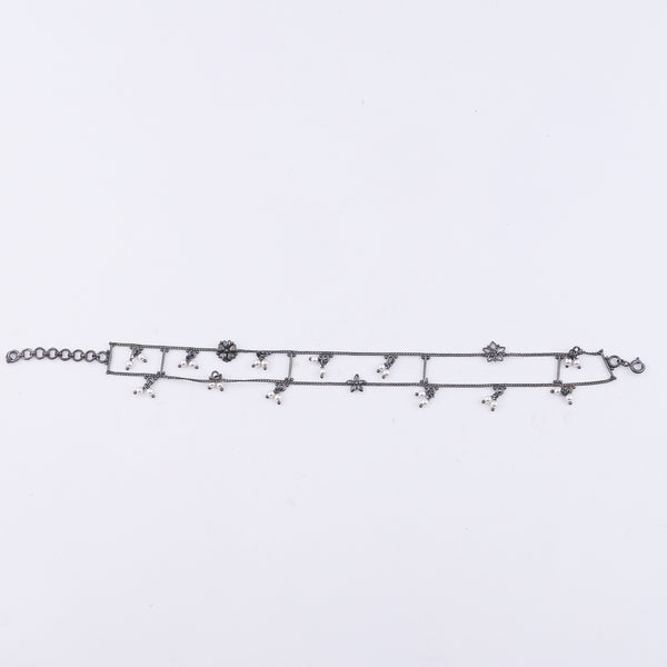 Silver Oxidized Multicharm Anklet