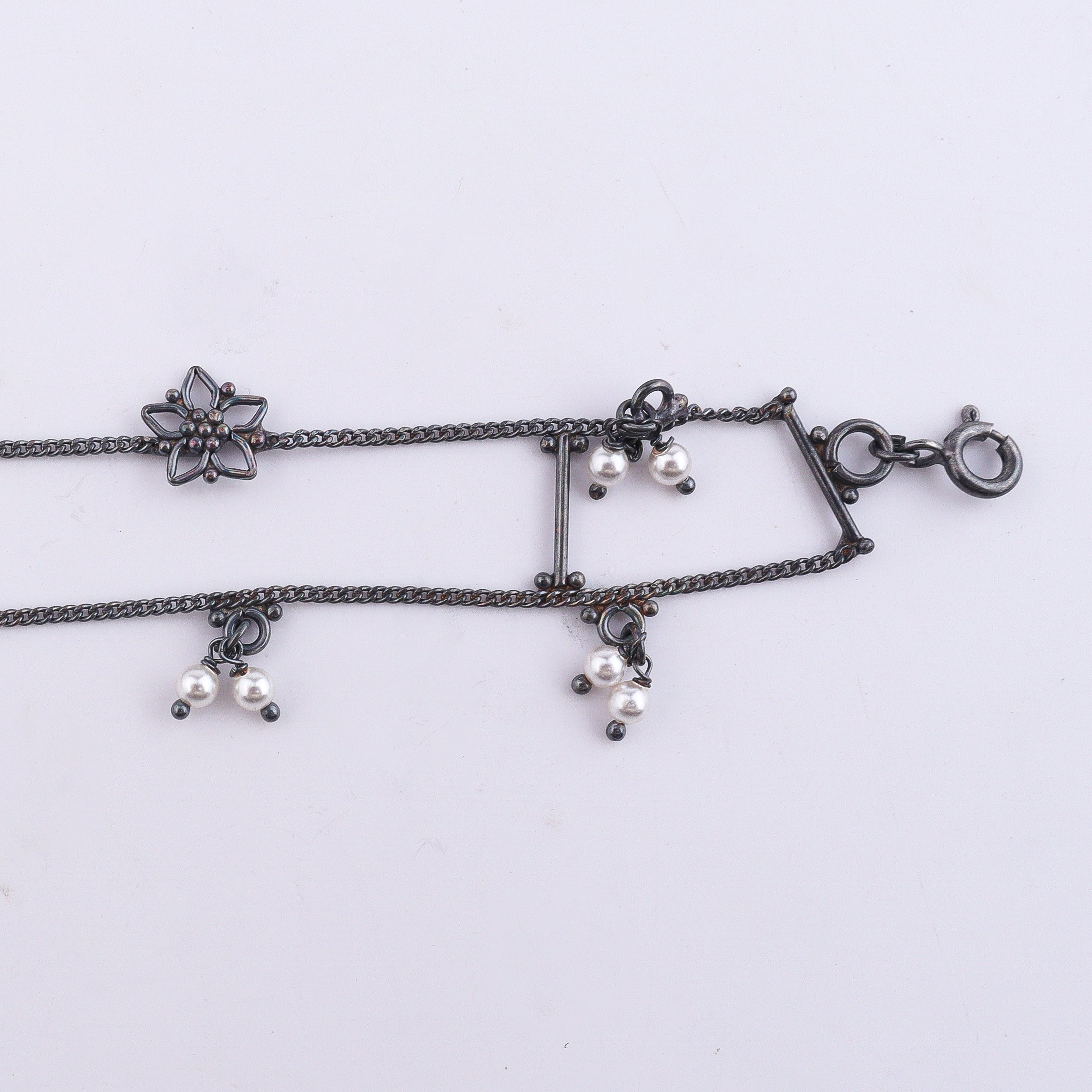 Silver Oxidized Multicharm Anklet