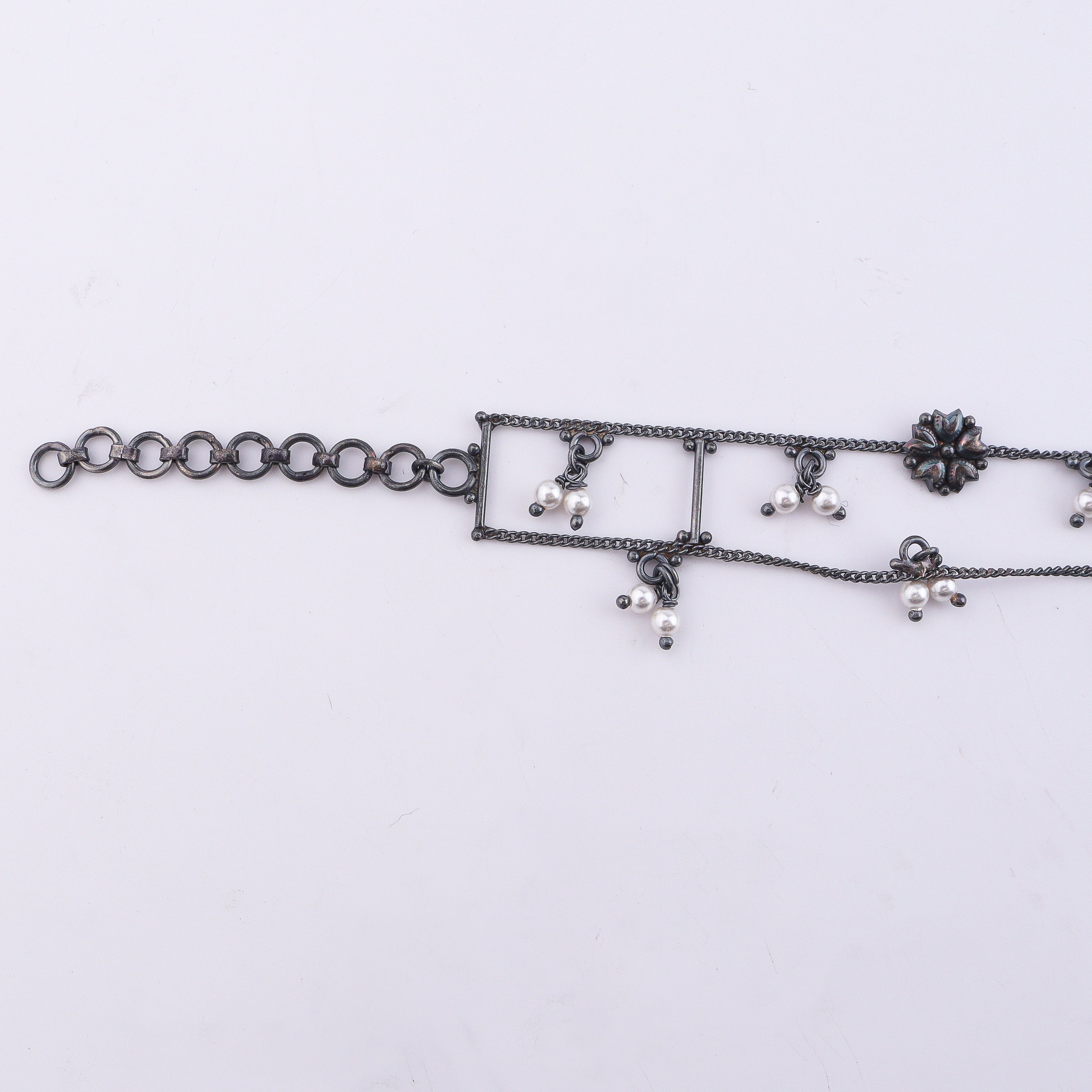 Silver Oxidized Multicharm Anklet