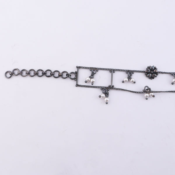 Silver Oxidized Multicharm Anklet