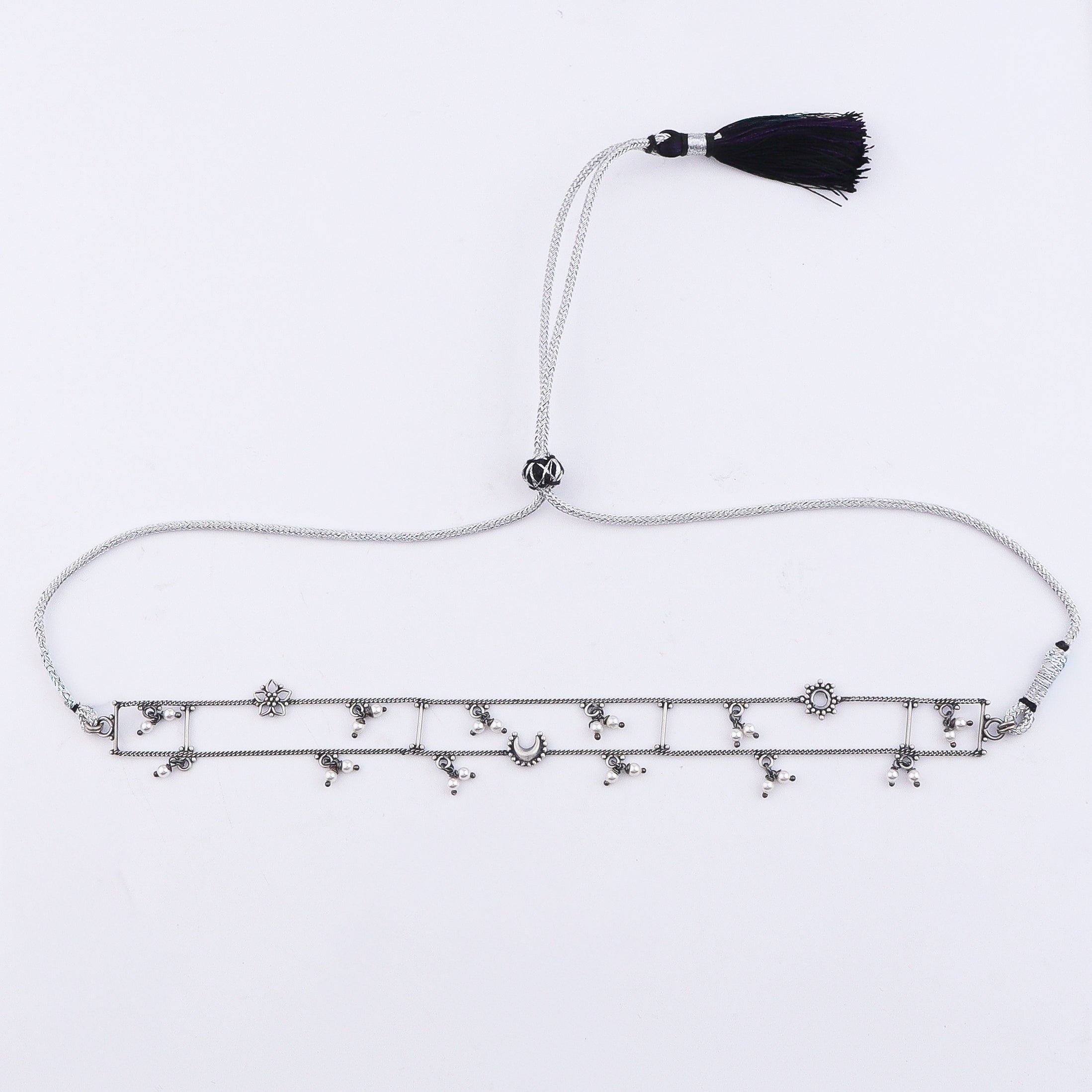 Silver Oxidized Multicharm Choker
