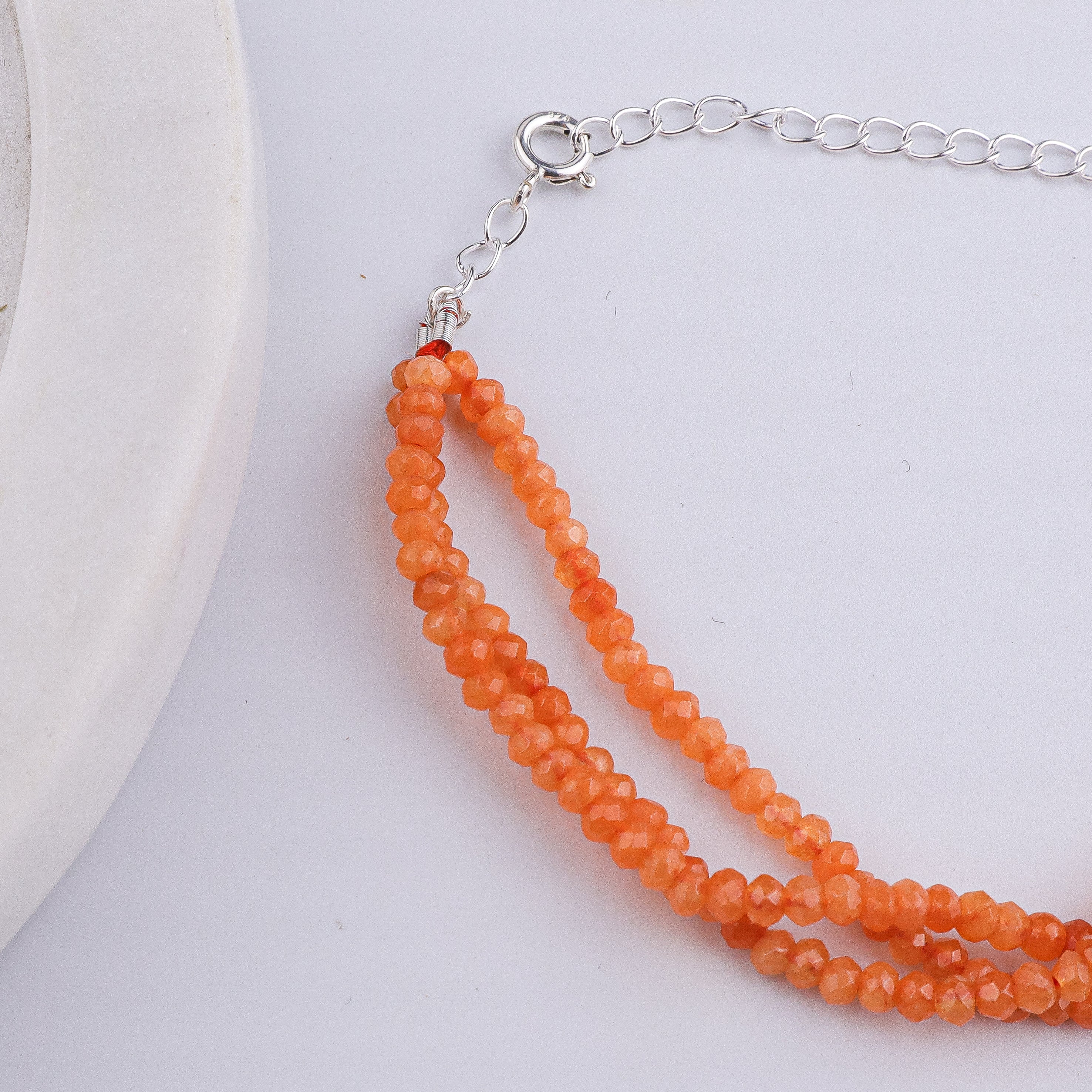 Orange Jade Silver Bracelet (Project Handmade)