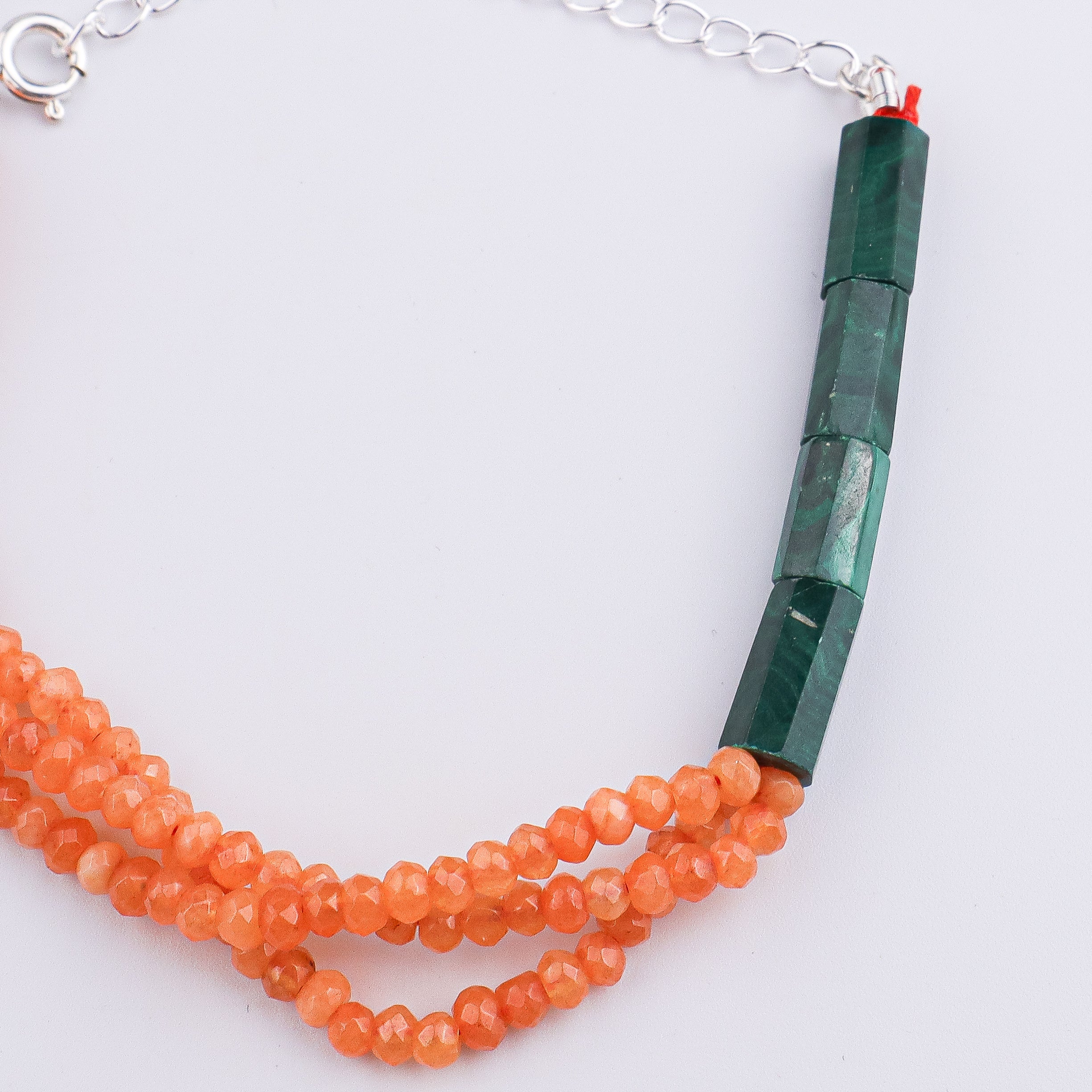 Orange Jade & Malachite Silver Bracelet (Project Handmade)