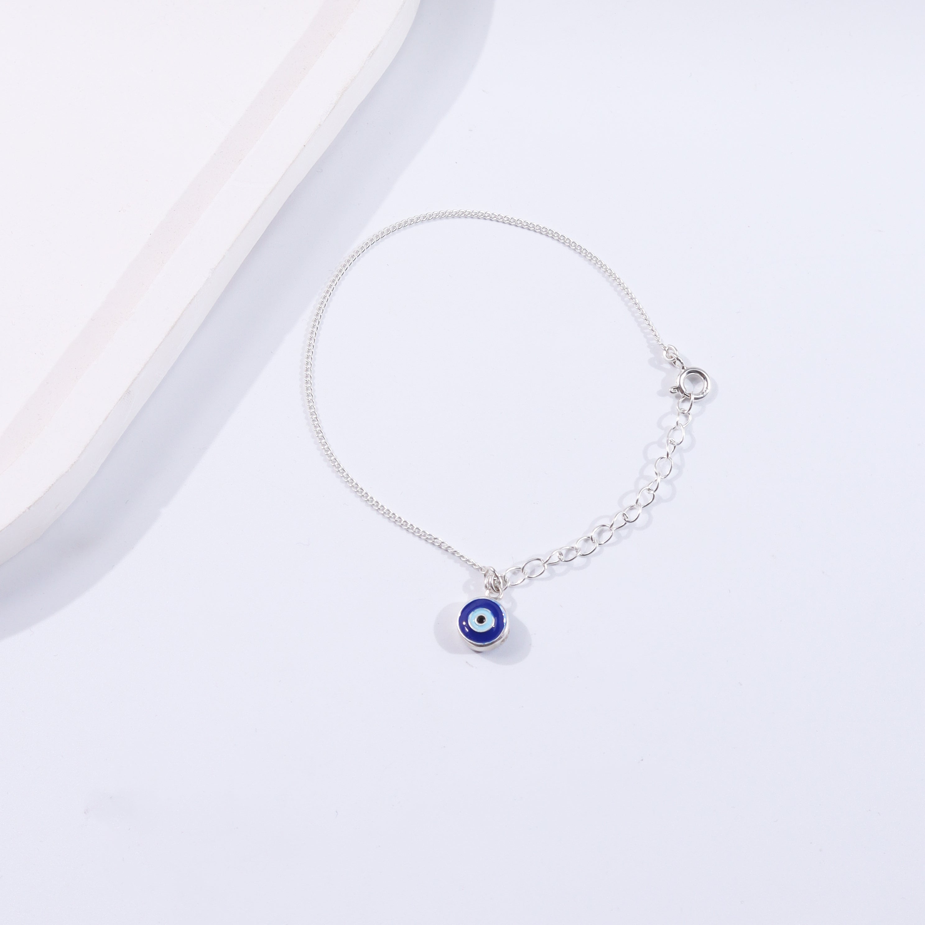 Silver Evil Eye Chain Bracelet with blue eye charm