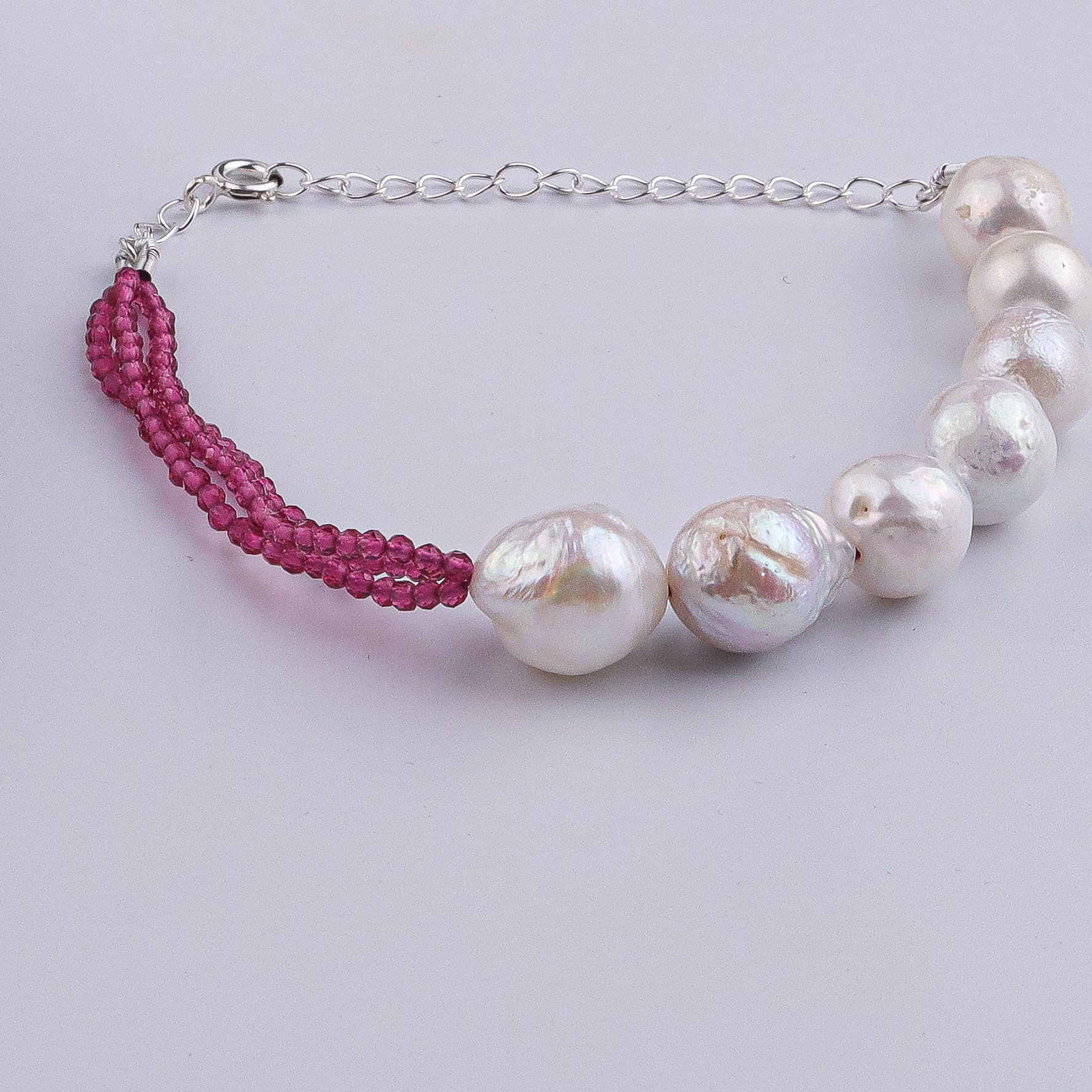 Ruby & Baroque Pearl Silver Bracelet (Project Handmade)