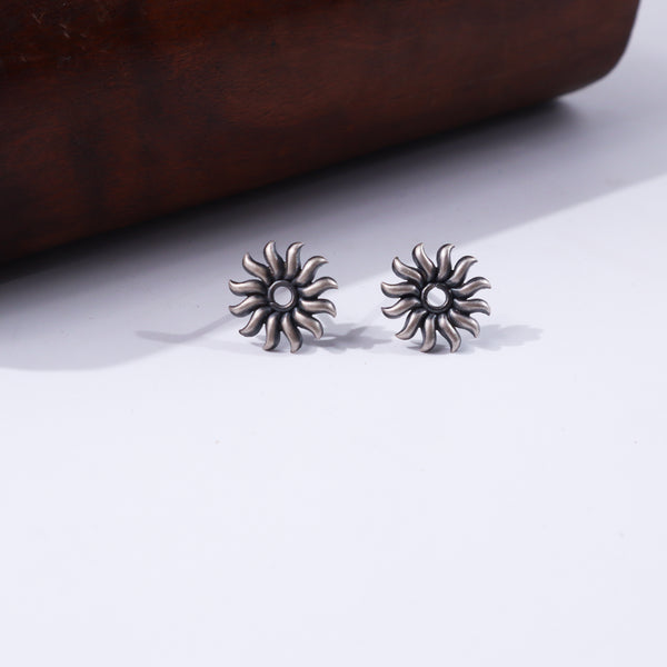 Silver Sun Motif Studs earrings with sunburst design