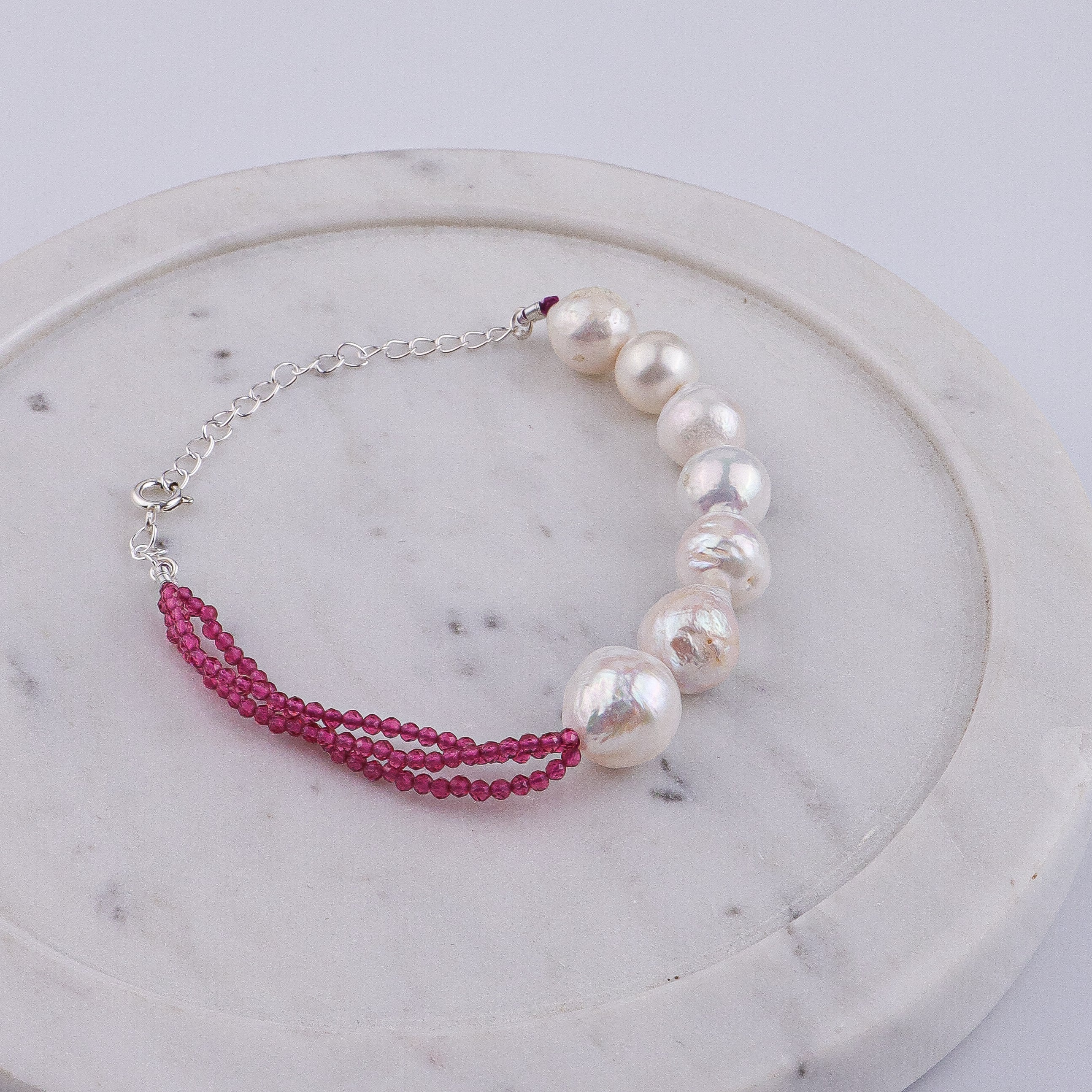 Ruby & Baroque Pearl Silver Bracelet (Project Handmade)