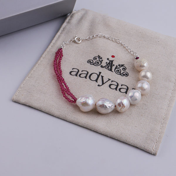 Ruby & Baroque Pearl Silver Bracelet (Project Handmade)