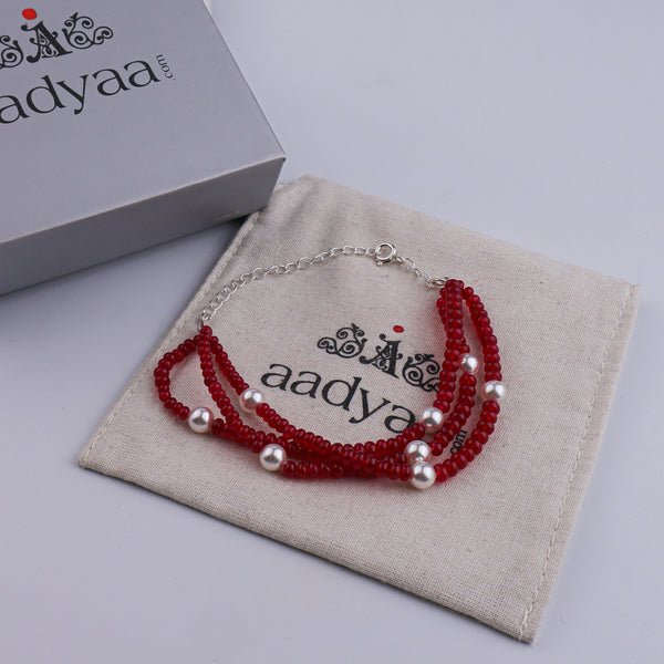 Ruby & Pearl Silver Bracelet (Project Handmade)