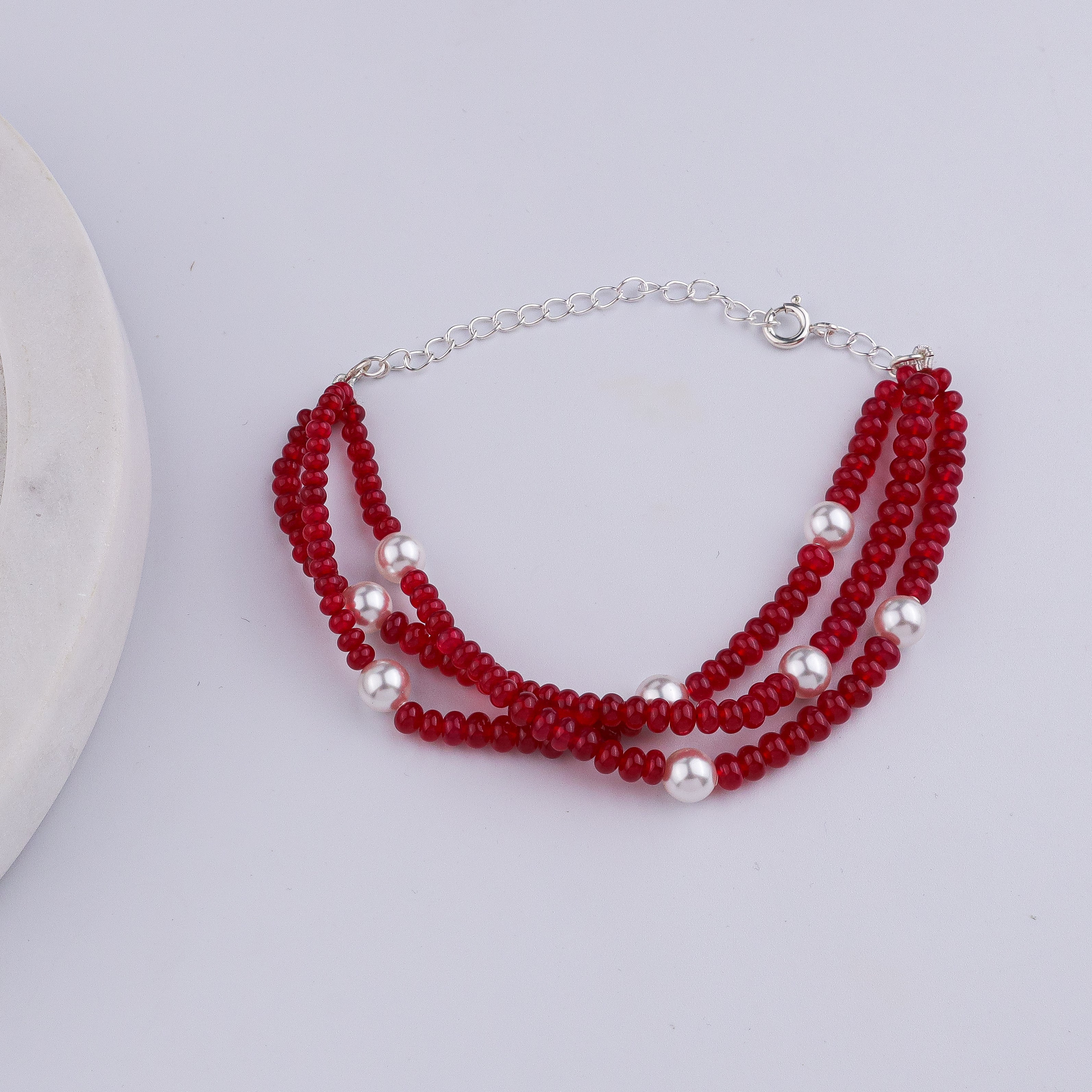 Ruby & Pearl Silver Bracelet (Project Handmade)