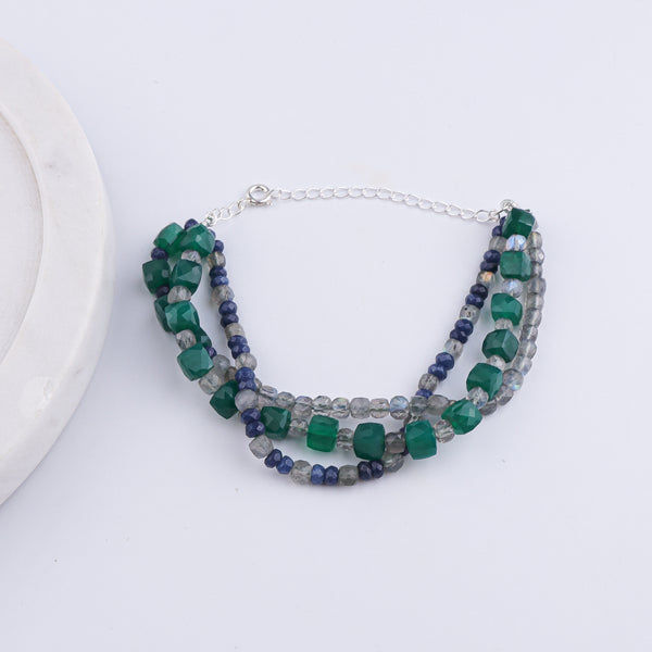 Green Onyx, Blue Jade & Labradorite Silver Bracelet (Project Handmade)