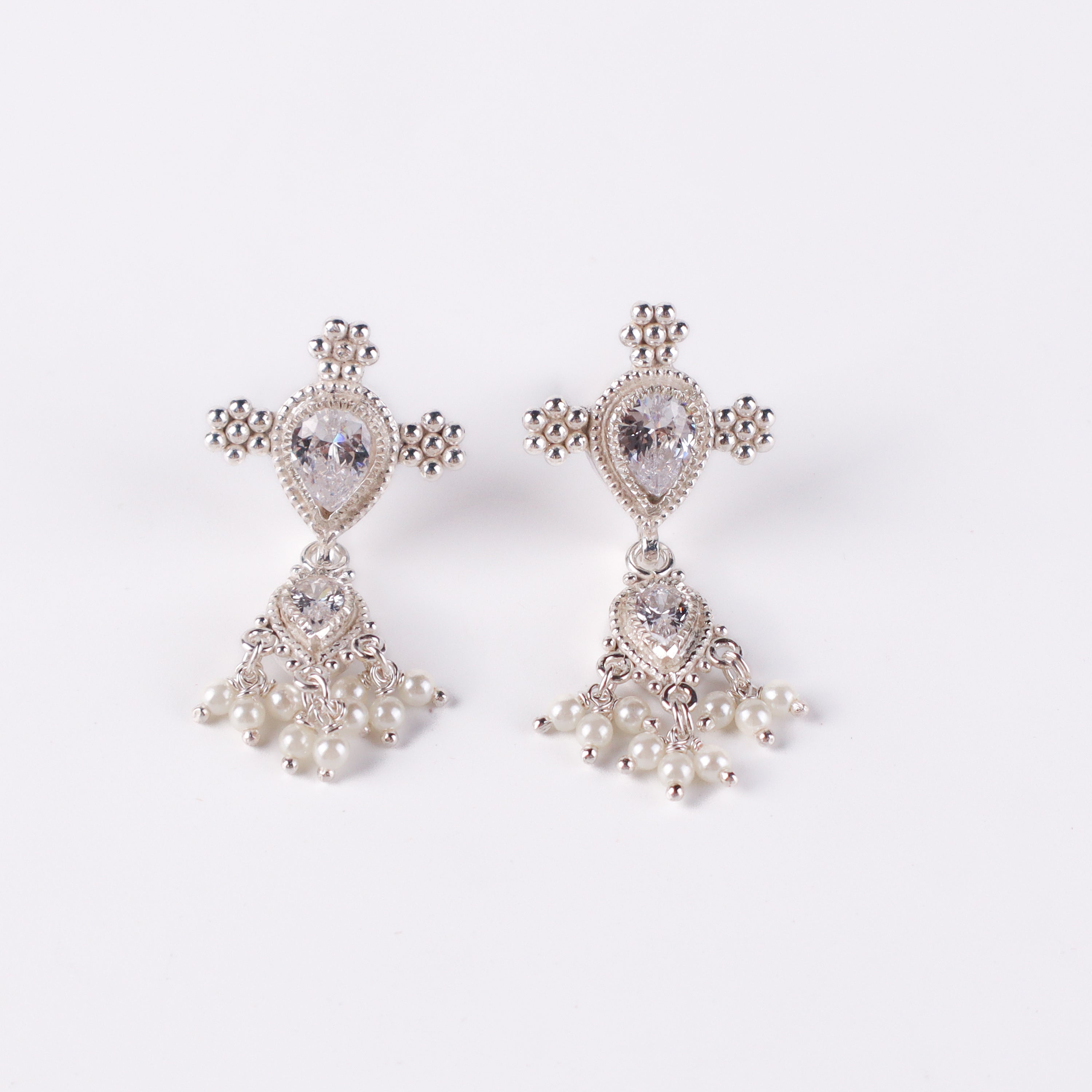 Silver CZ Kudi Tanmani Set with Pearls (5 Leaf)