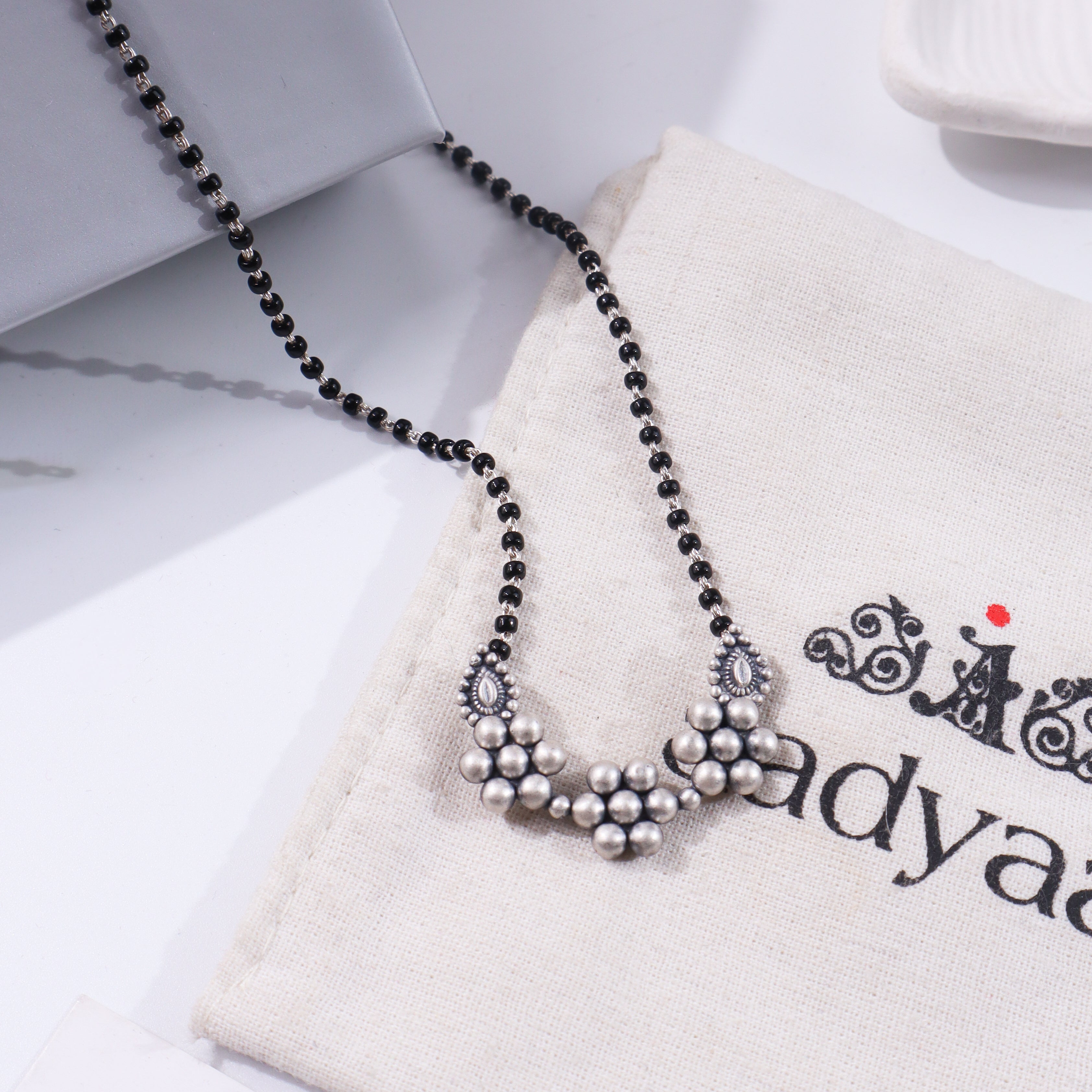 Black and silver beaded mangalsutra with pendant