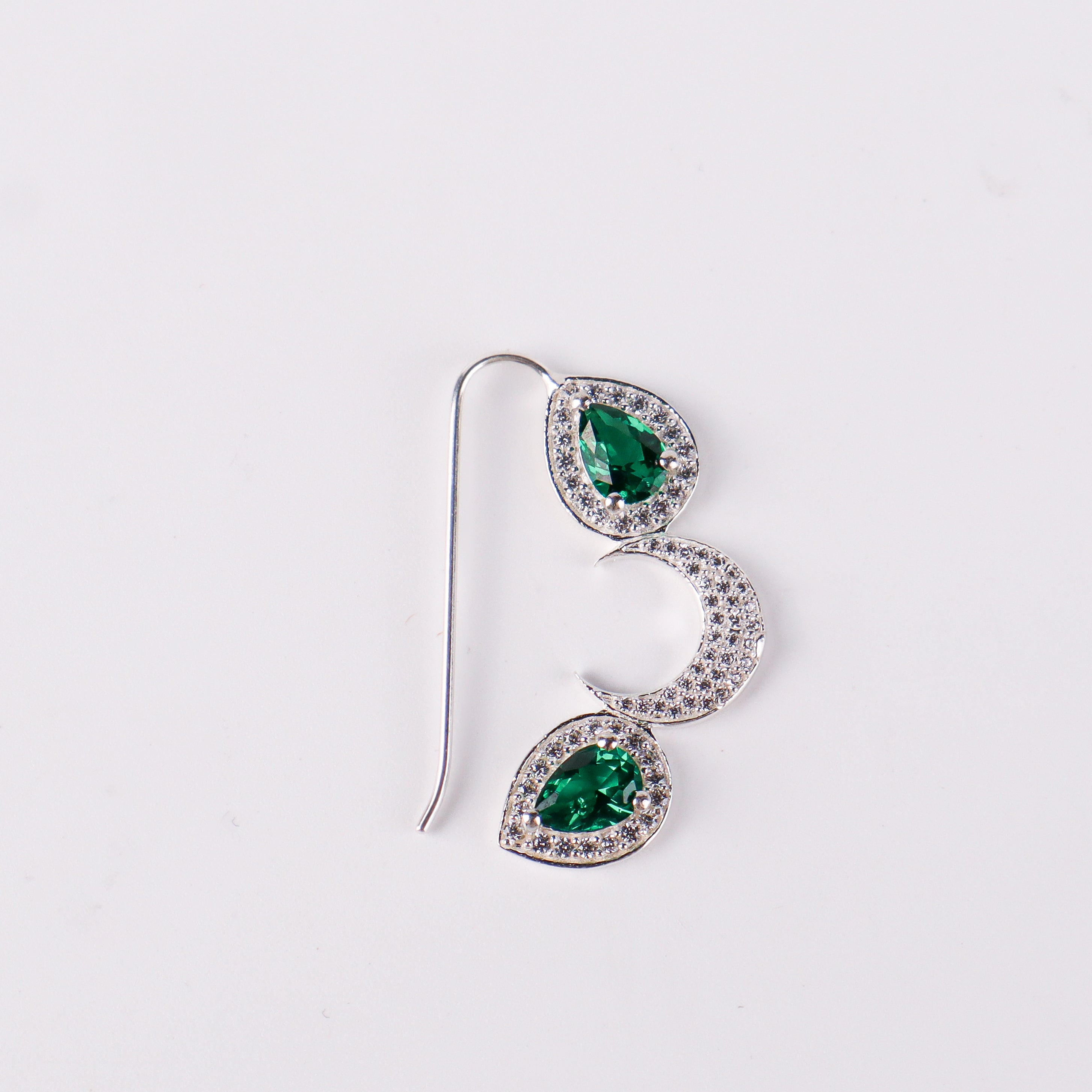 Silver chandrakor green drop nath with cz stones pierced (big)