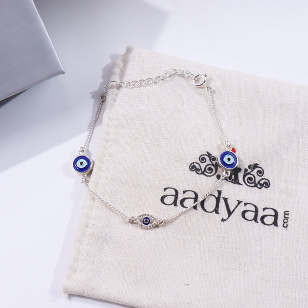 Evil Eye Silver Bracelet with chain