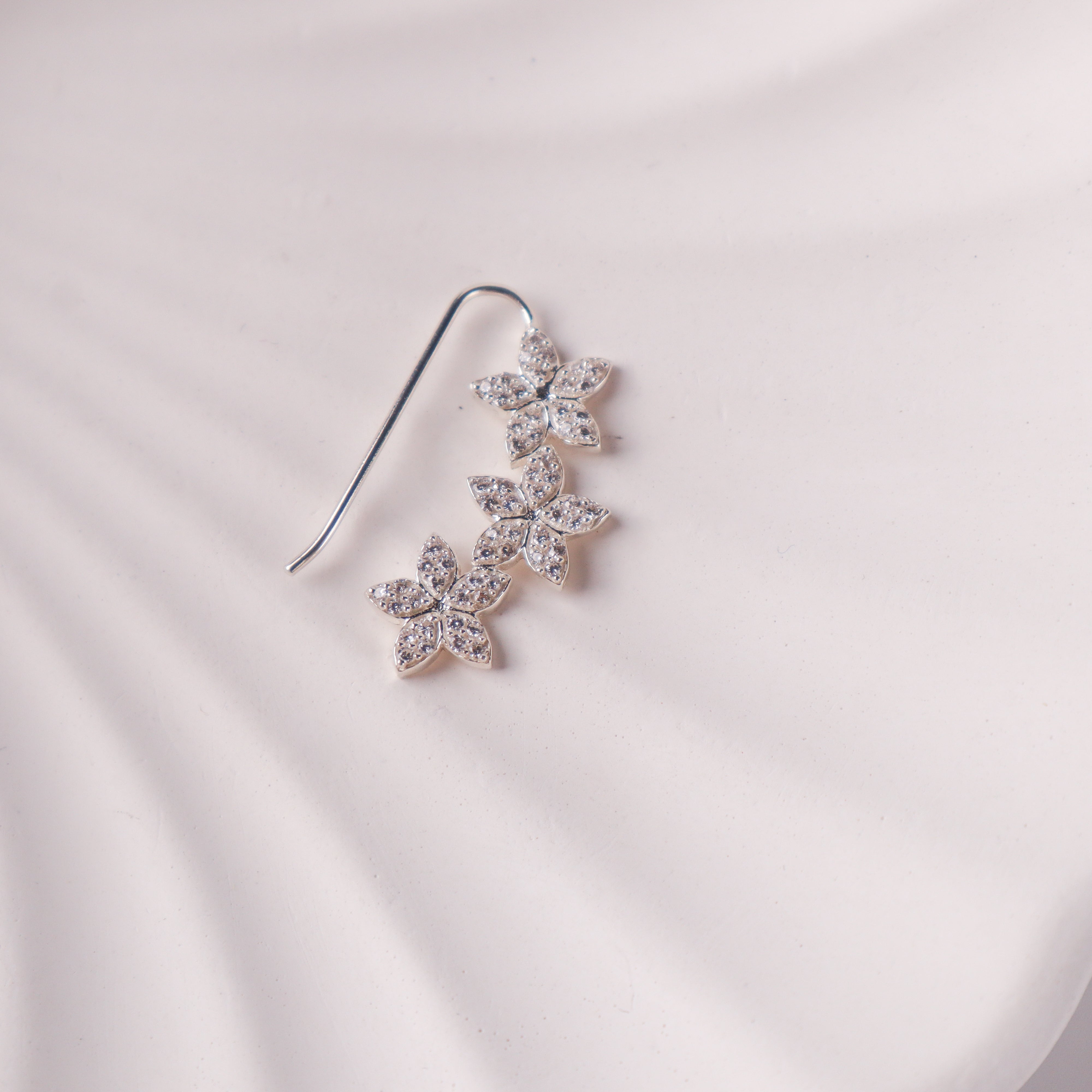 CZ flower nath pierced silver earrings