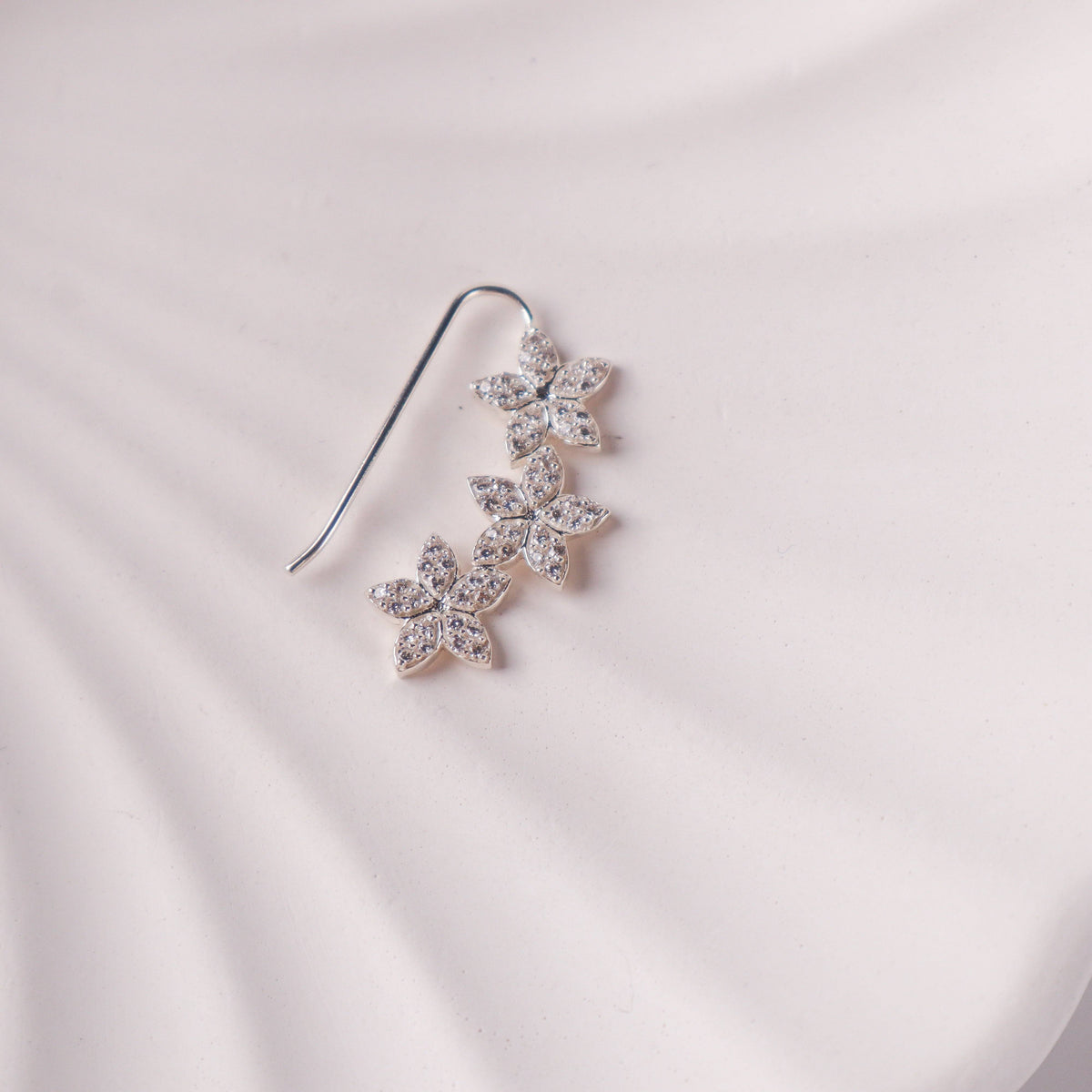 CZ flower nath pierced silver earrings