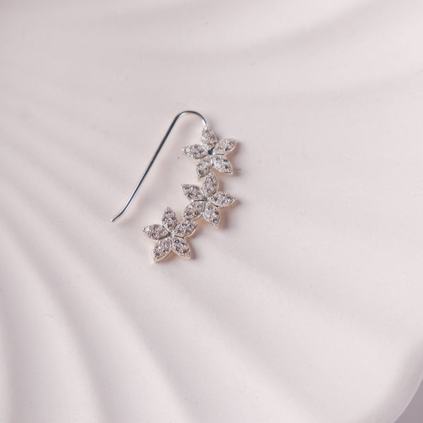 CZ flower nath pierced silver earrings