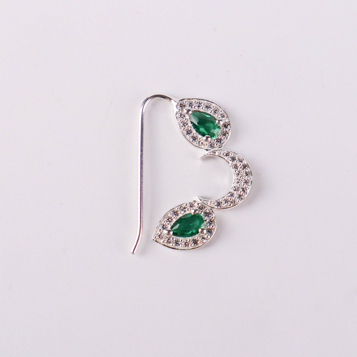 Silver green drop nath with cz stones jewelry on white background