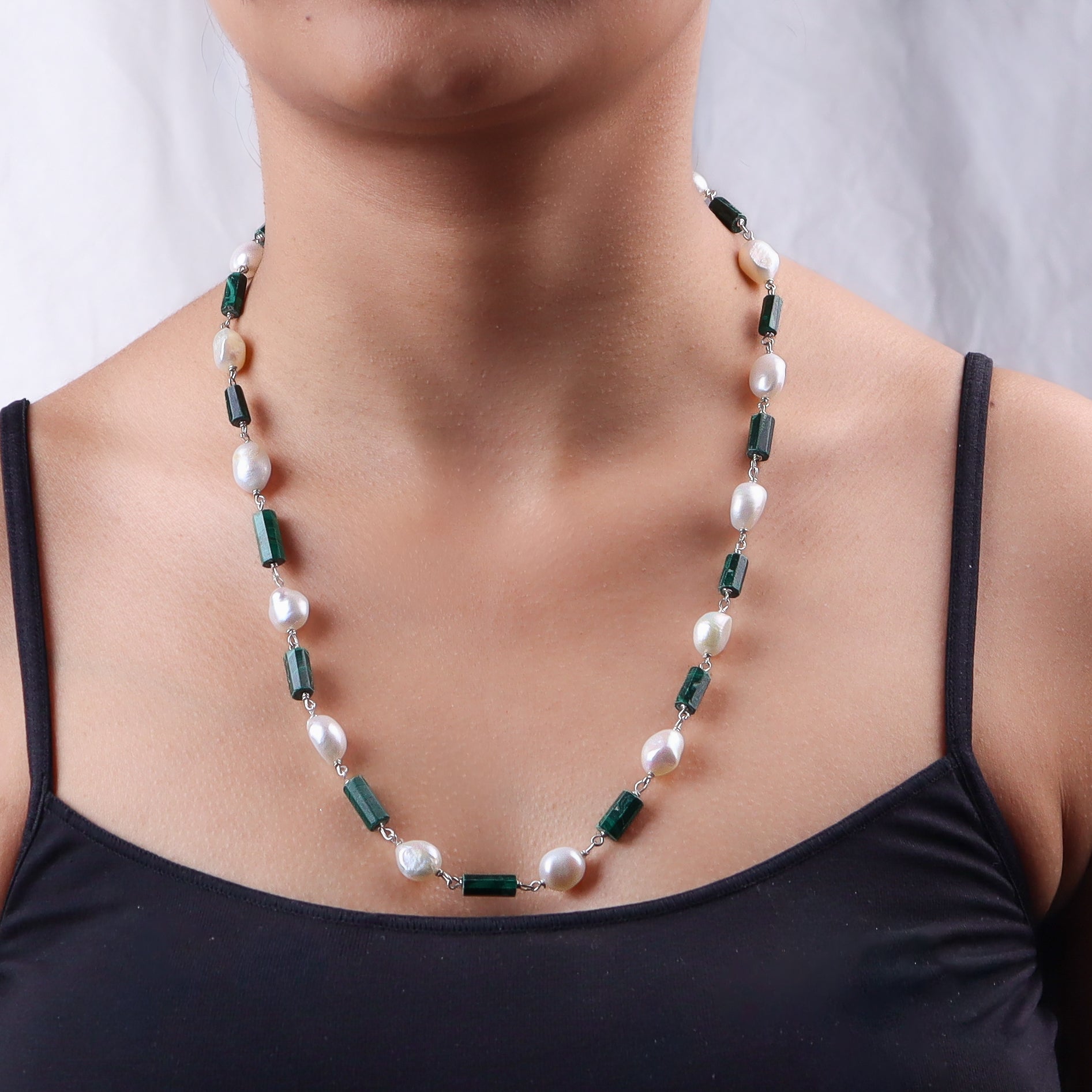 Malachite and Pearl Ganthan Necklace