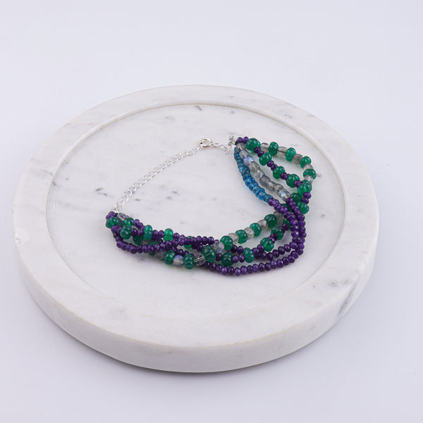 Green Onyx, Labradorite, Rhodolite & Purple Jade Silver Bracelet (Project Handmade)