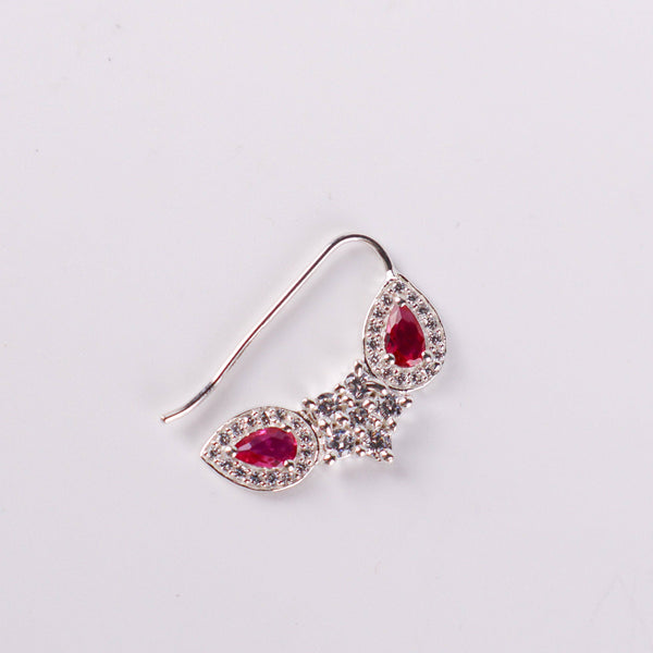 Silver flower pink drop nath with cz stones pierced small on white background