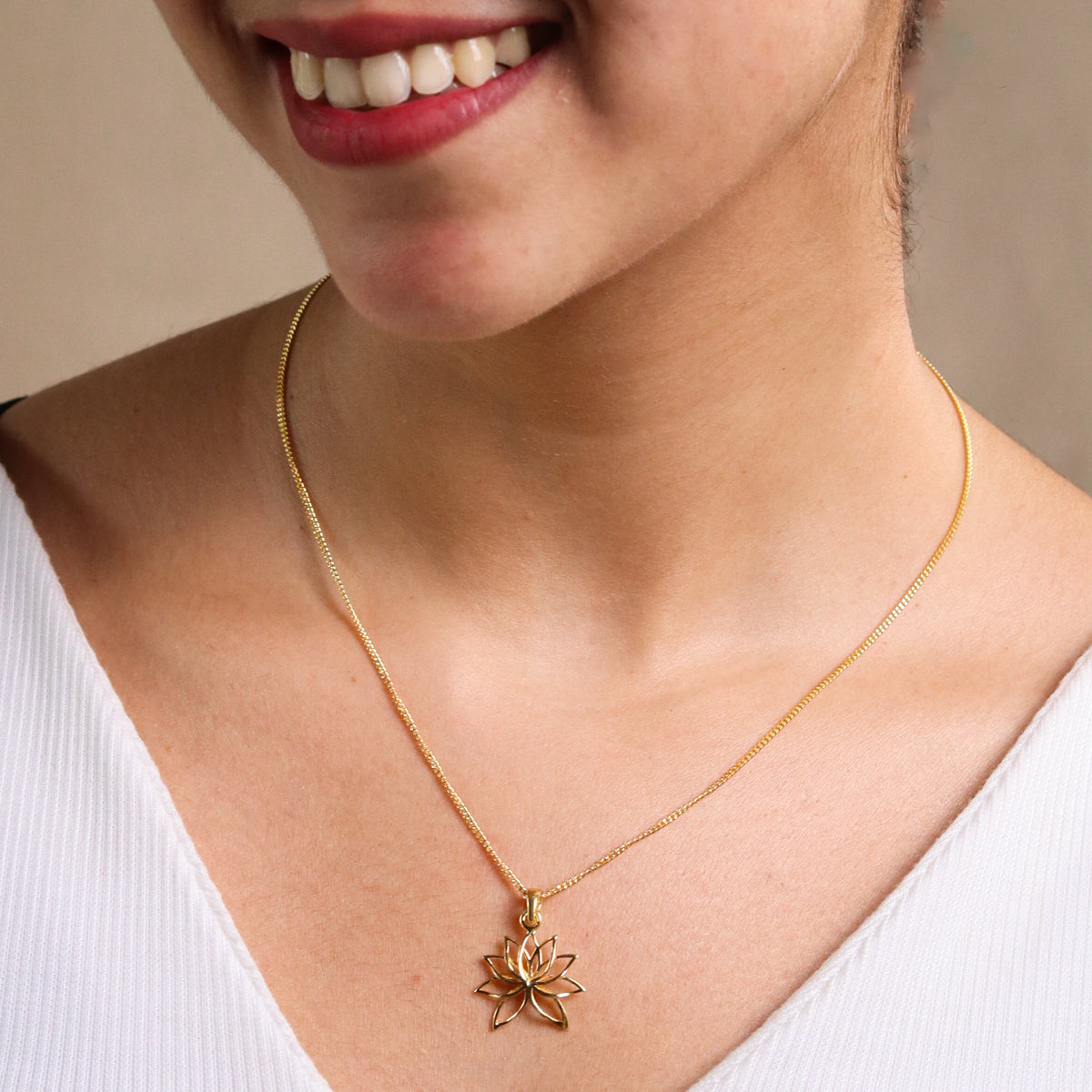 Lotus Charm Necklace |  92.5 Silver | 22K Gold Plated
