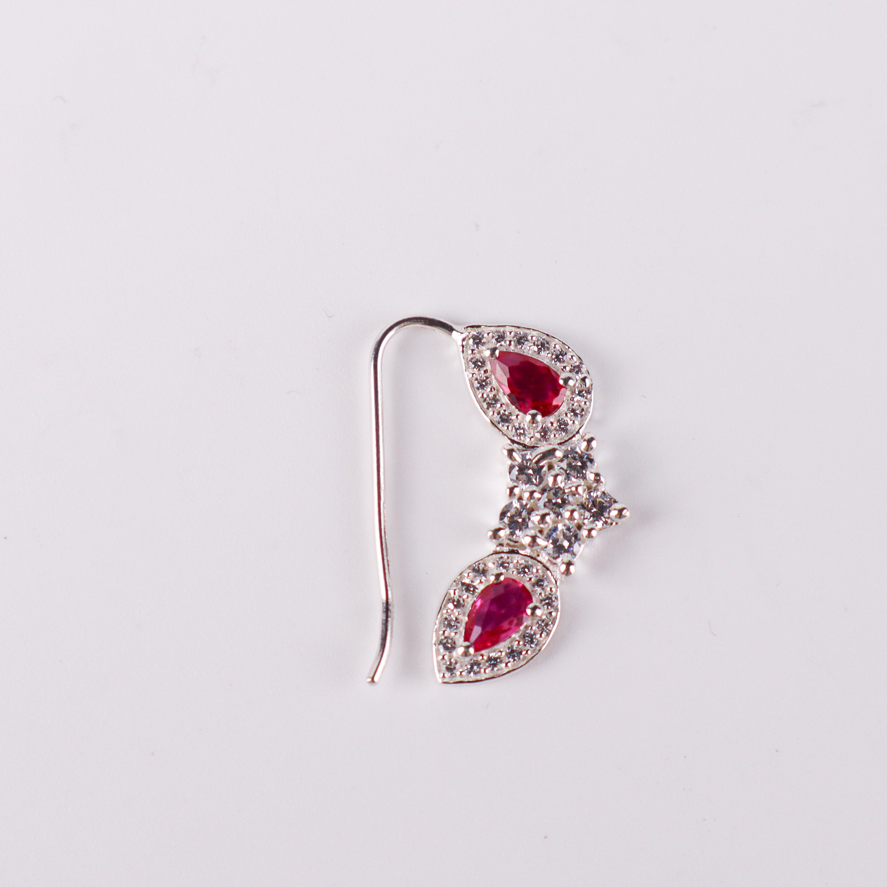 Silver flower pink drop nath with cz stones pierced (small)