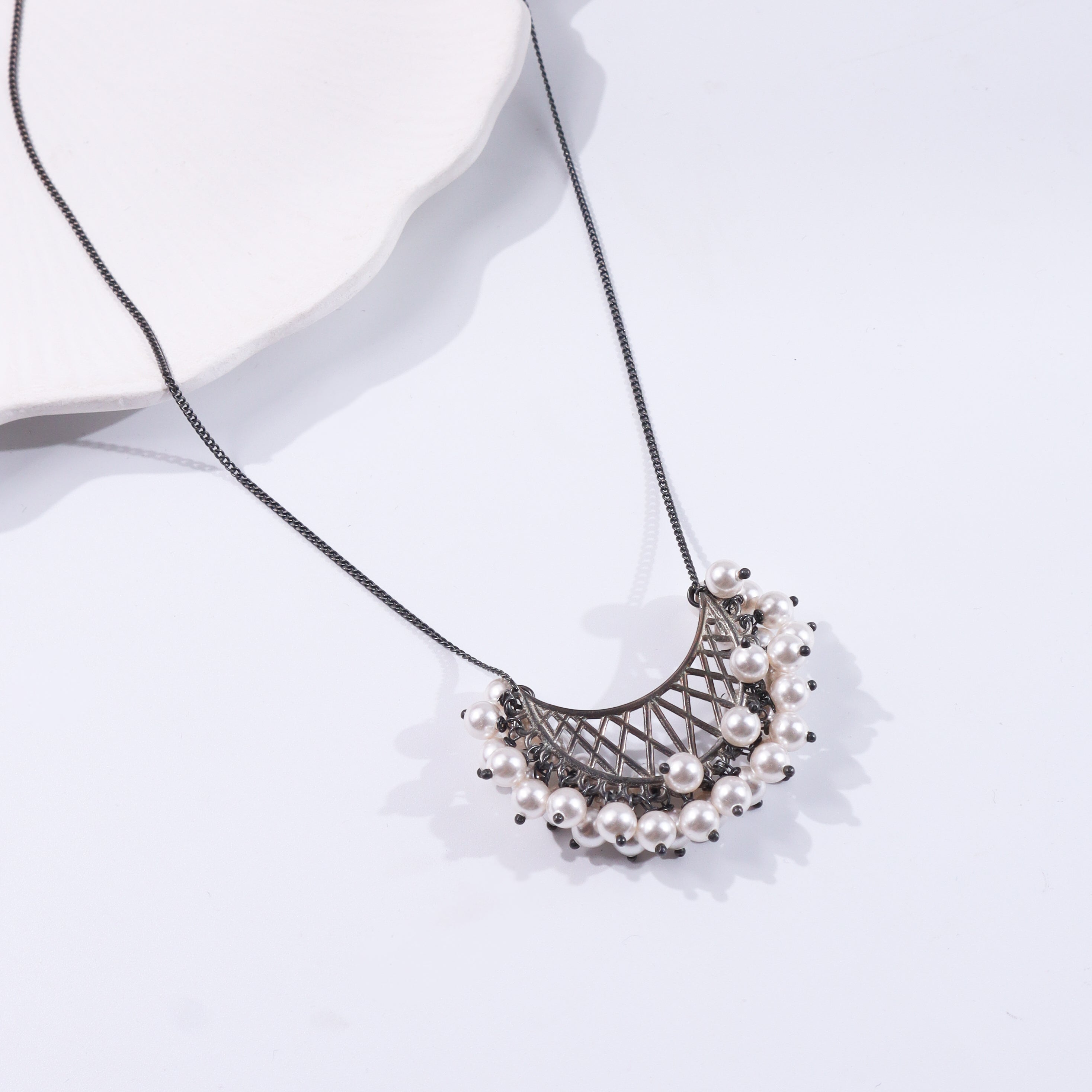 Oxidized Pearl Chand Filigree Necklace