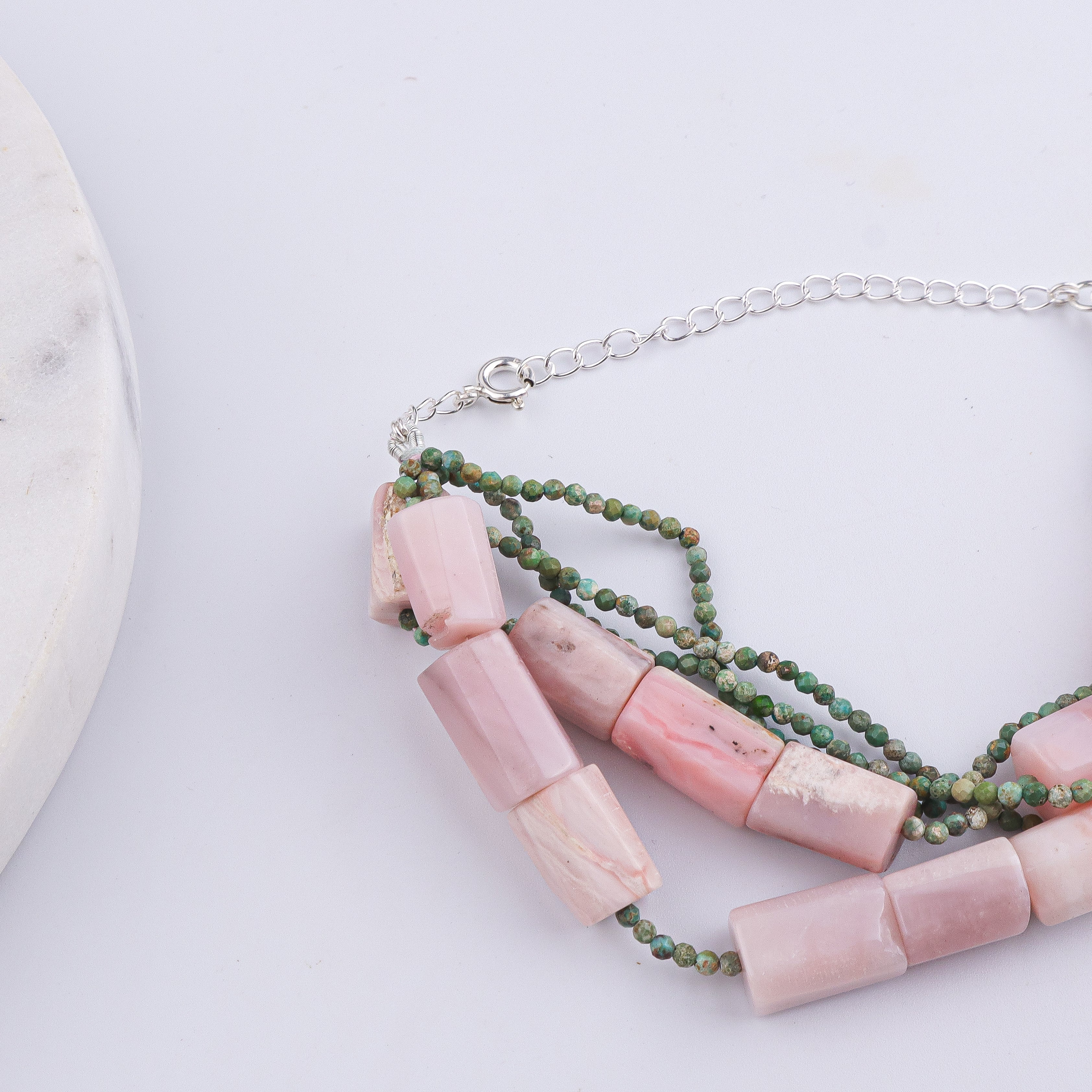 Micro Firoza & Pink Opal Silver Bracelet (Project Handmade)
