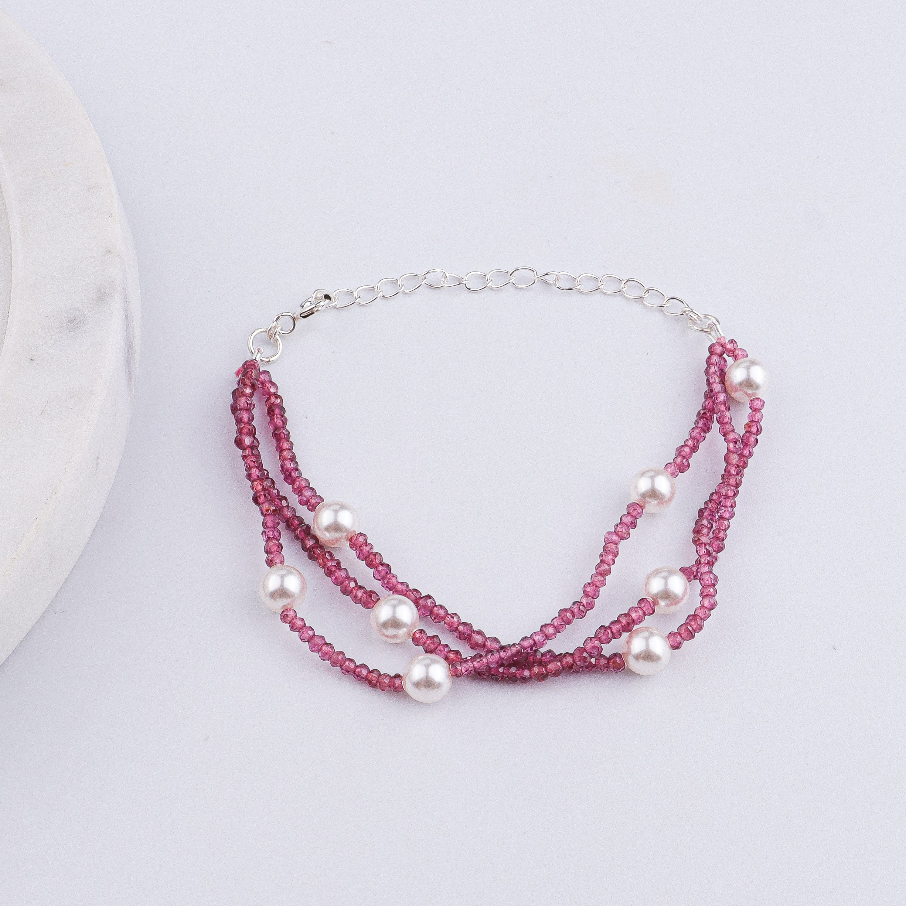Pearl & Ruby Silver Bracelet (Project Handmade)