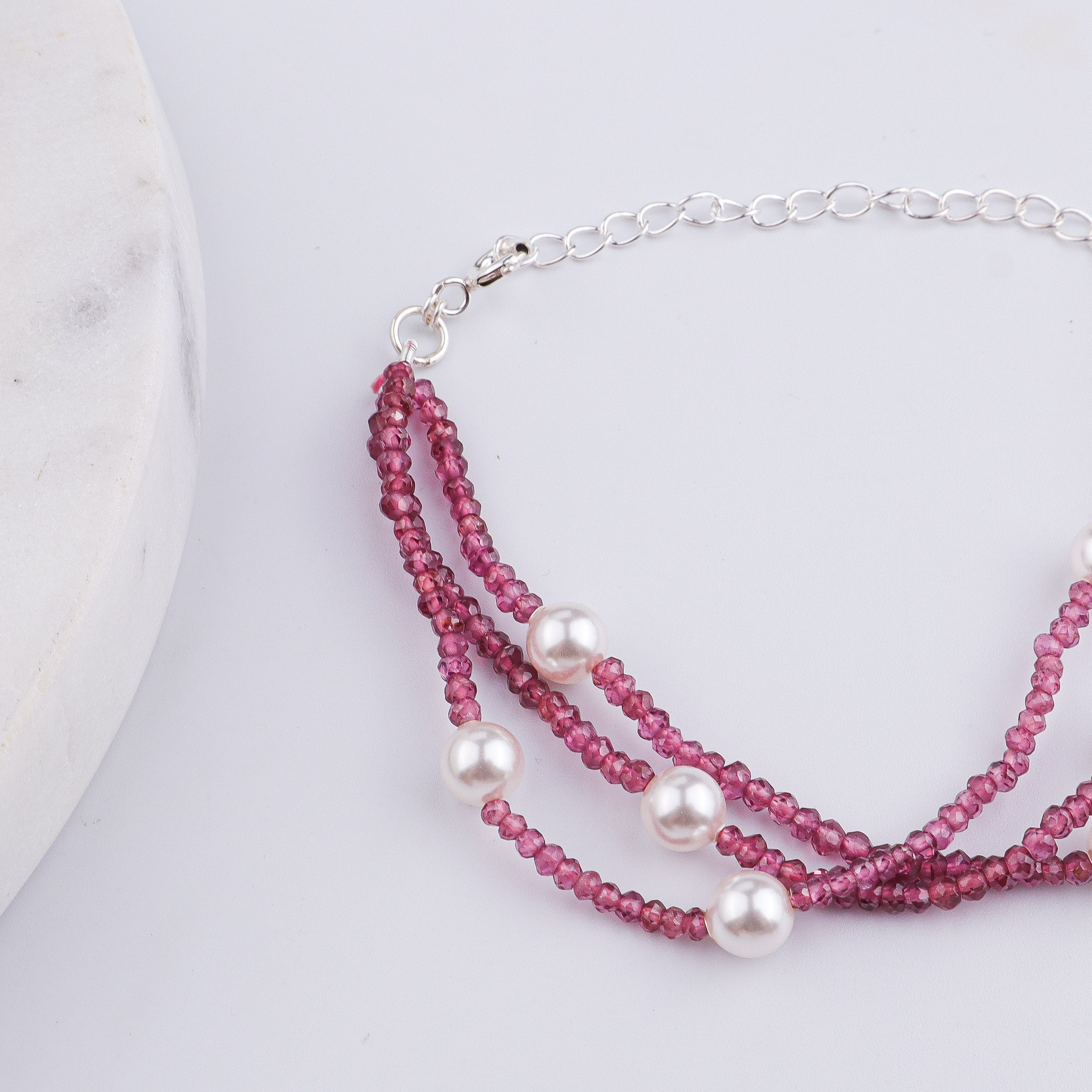 Pearl & Ruby Silver Bracelet (Project Handmade)