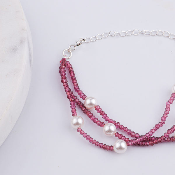 Pearl & Ruby Silver Bracelet (Project Handmade)