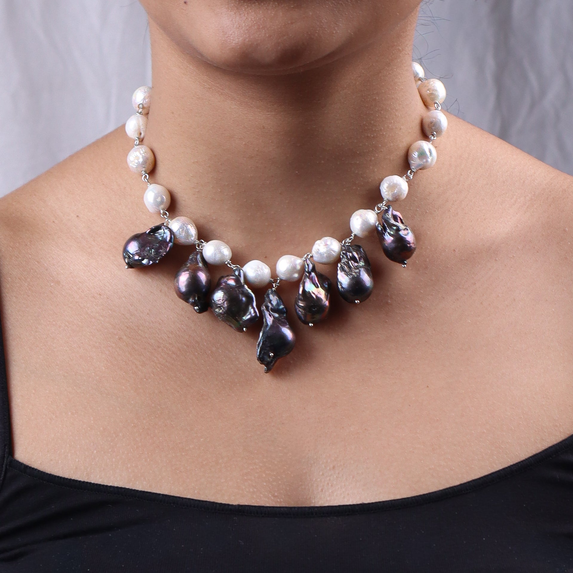 Pearl Flow Necklace with Baroque Pearls & Fresh Water Pearls