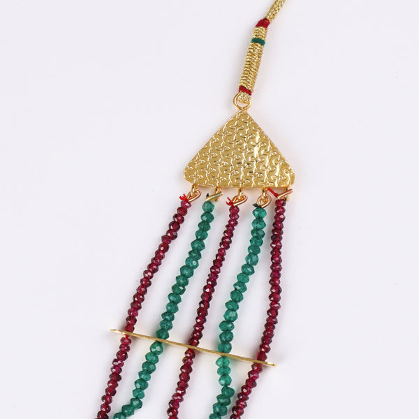 Saaj Motif Satlada Inspired Necklace with Garnets and Green Onyx Stones | 5 Layered | 92.5 Silver | 22K Gold Plated