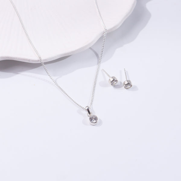 CZ Button Set of Chain & Studs | 92.5 Sterling Silver