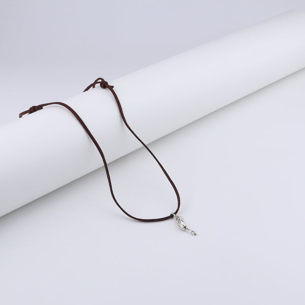 Unisex silver hornbill pendant with suede cord
