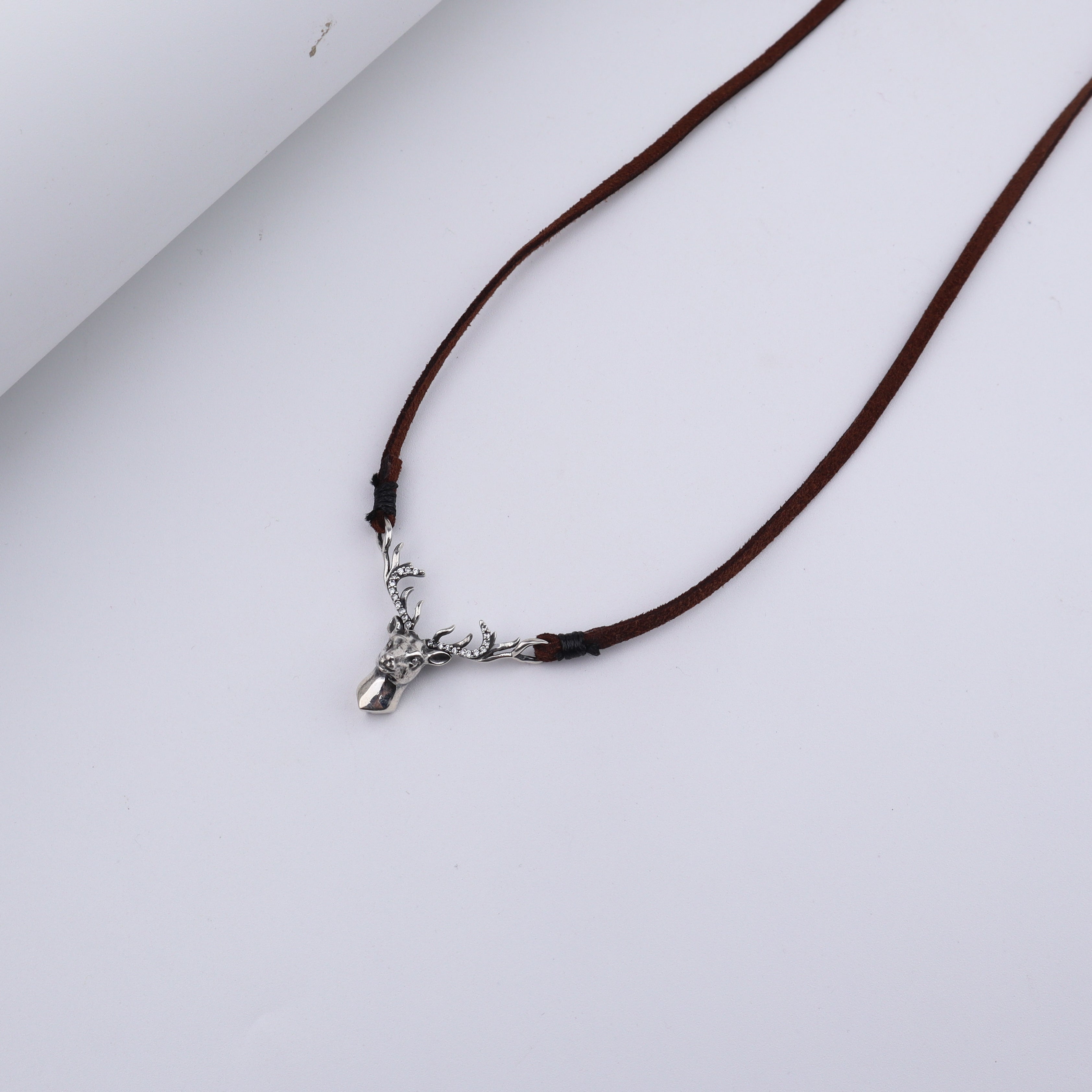 Silver Deer pendant with Suede cord (Unisex)