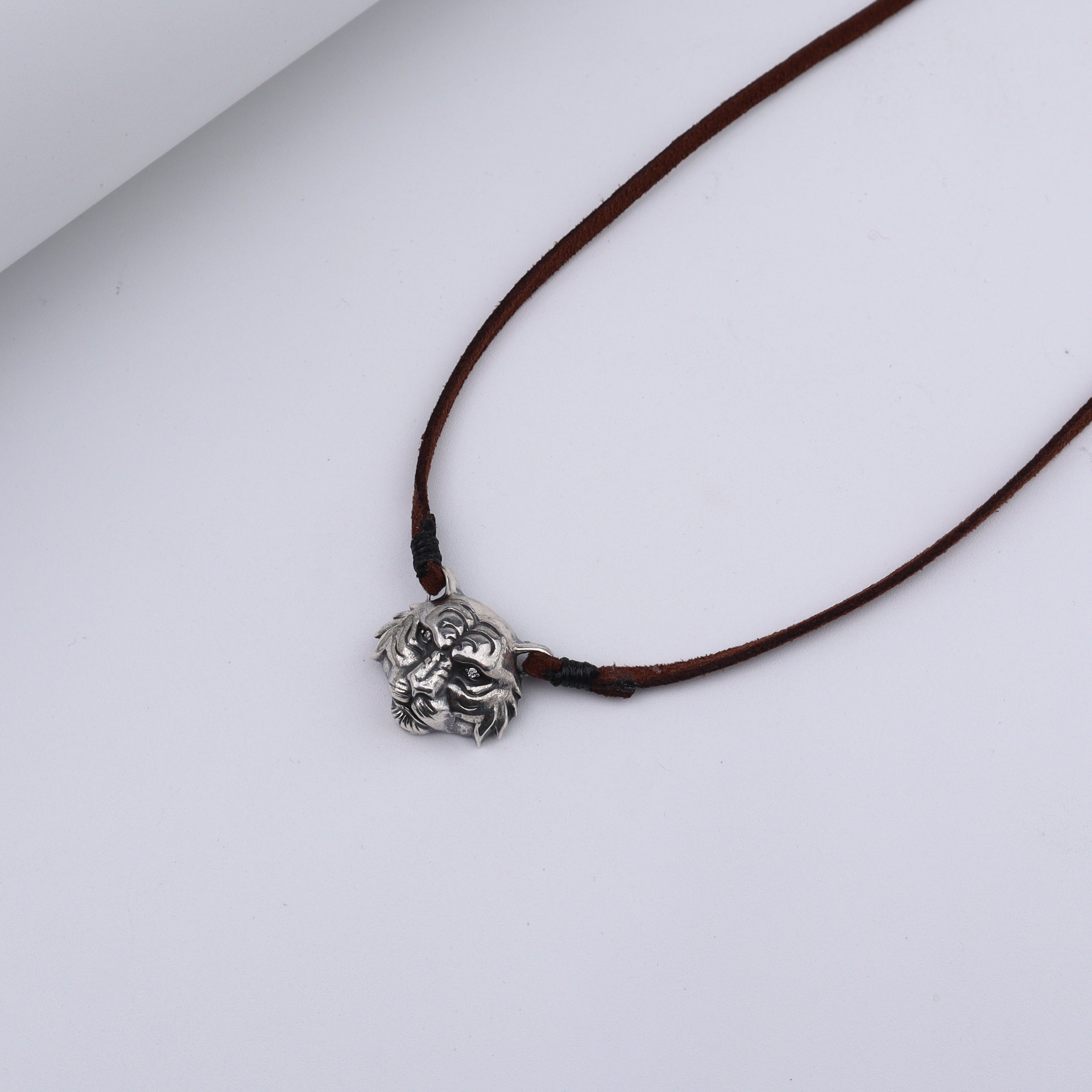 Silver Tiger pendant with Suede cord (Unisex)