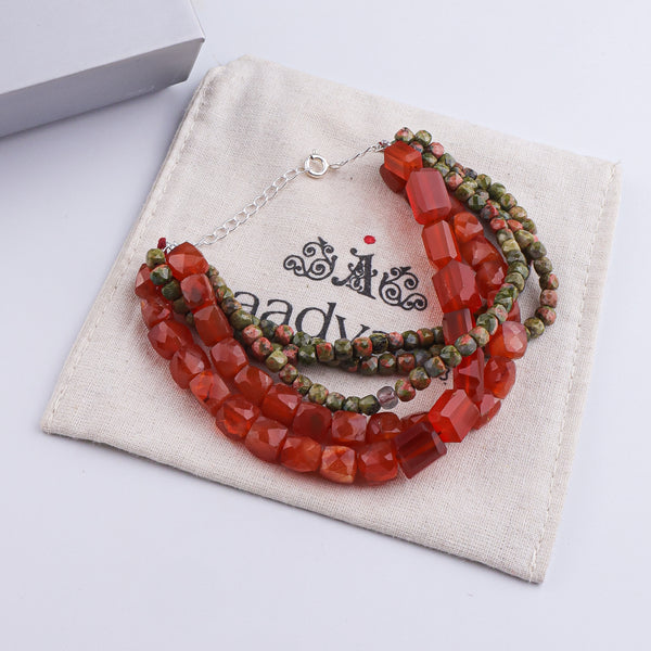 Carnelian & Unakite Silver Bracelet (Project Handmade)