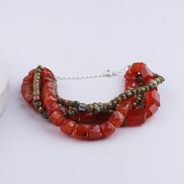 Carnelian & Unakite Silver Bracelet (Project Handmade)