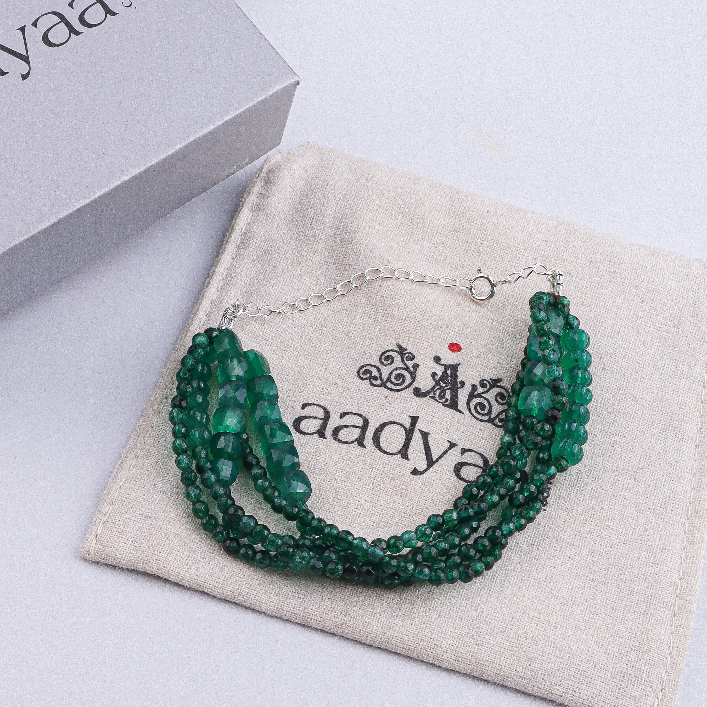 Green Onyx & Green Jade Silver Bracelet (Project Handmade)