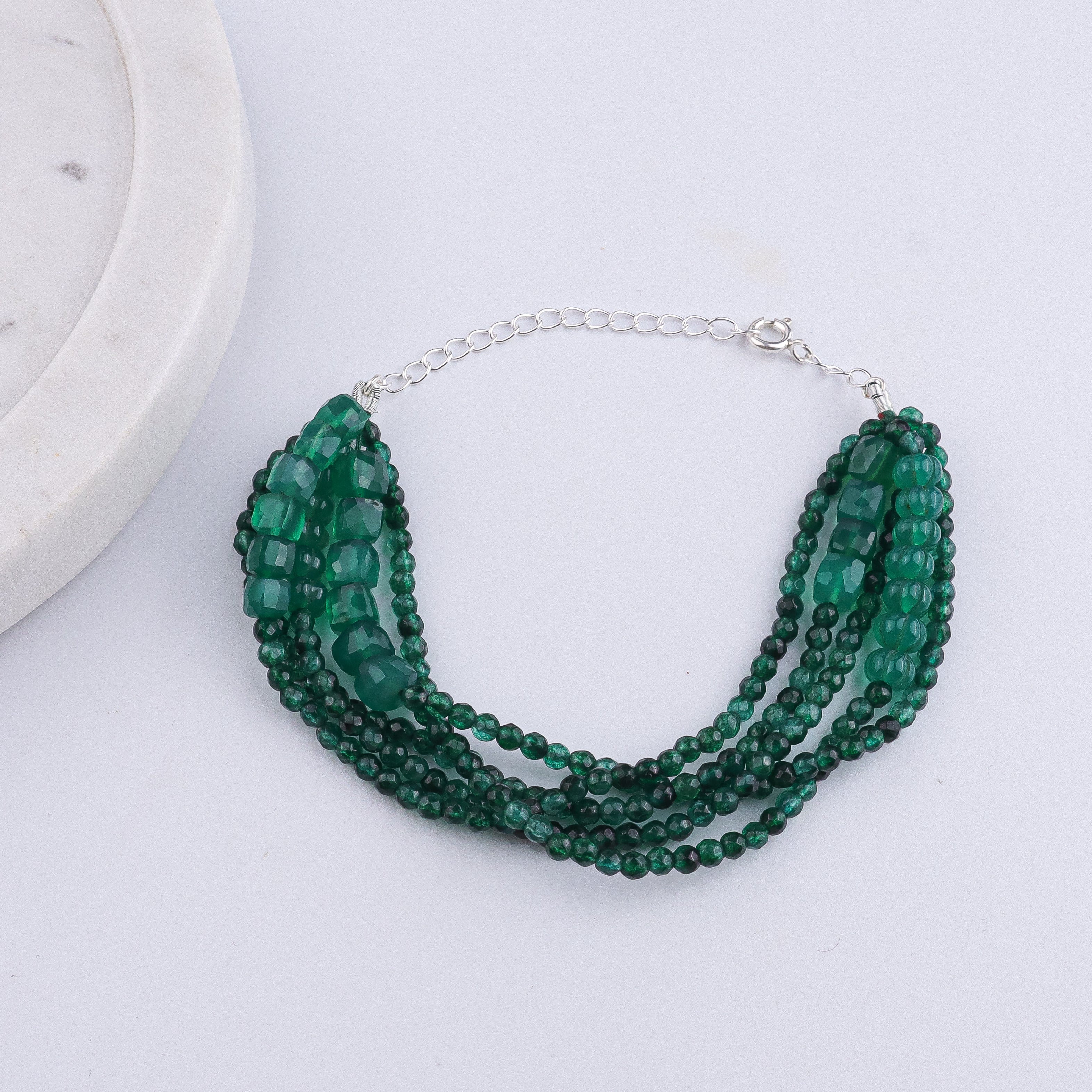 Green Onyx & Green Jade Silver Bracelet (Project Handmade)