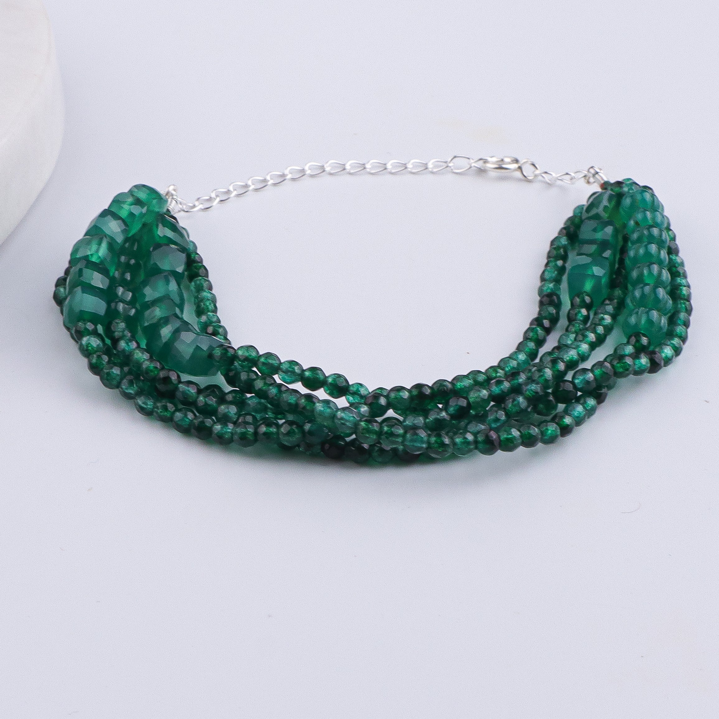 Green Onyx & Green Jade Silver Bracelet (Project Handmade)