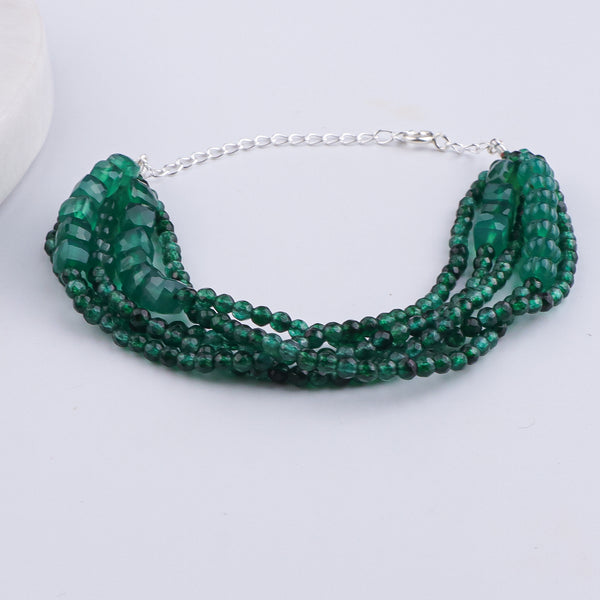 Green Onyx & Green Jade Silver Bracelet (Project Handmade)