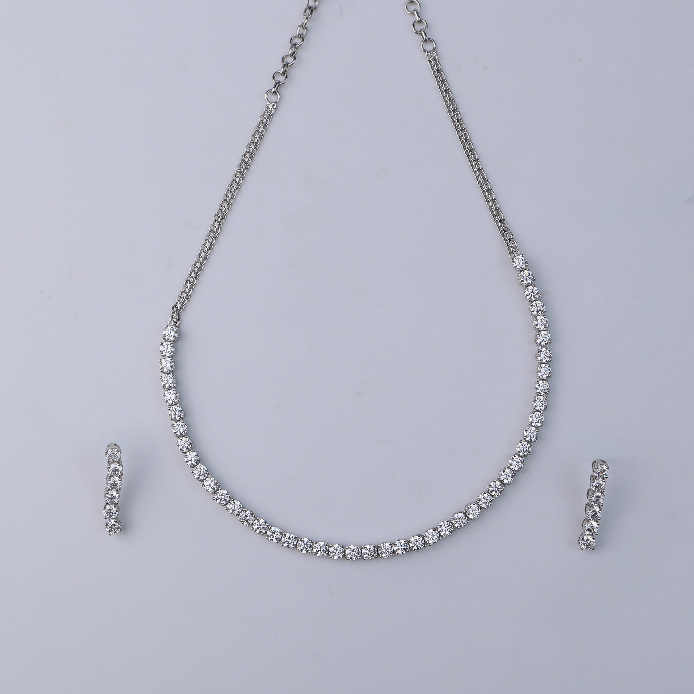 Silver CZ Necklace and Earring Set