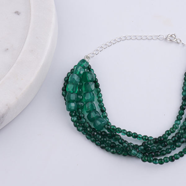 Green Onyx & Green Jade Silver Bracelet (Project Handmade)
