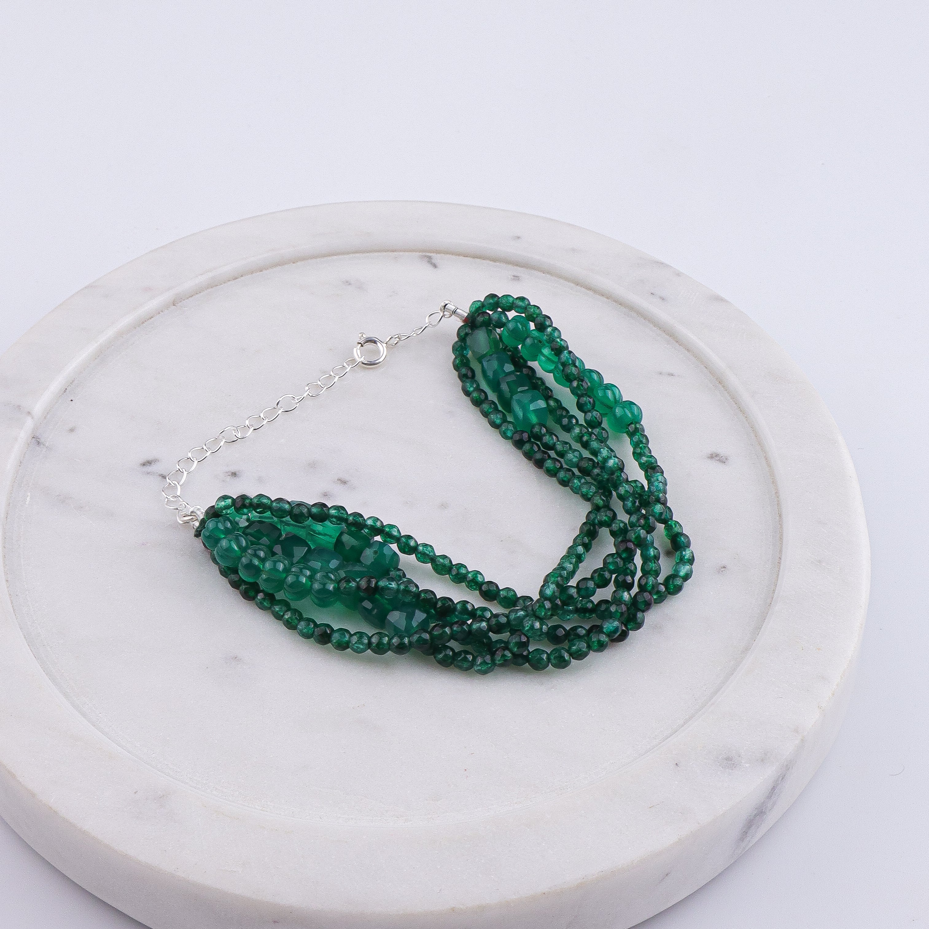 Green Onyx & Green Jade Silver Bracelet (Project Handmade)