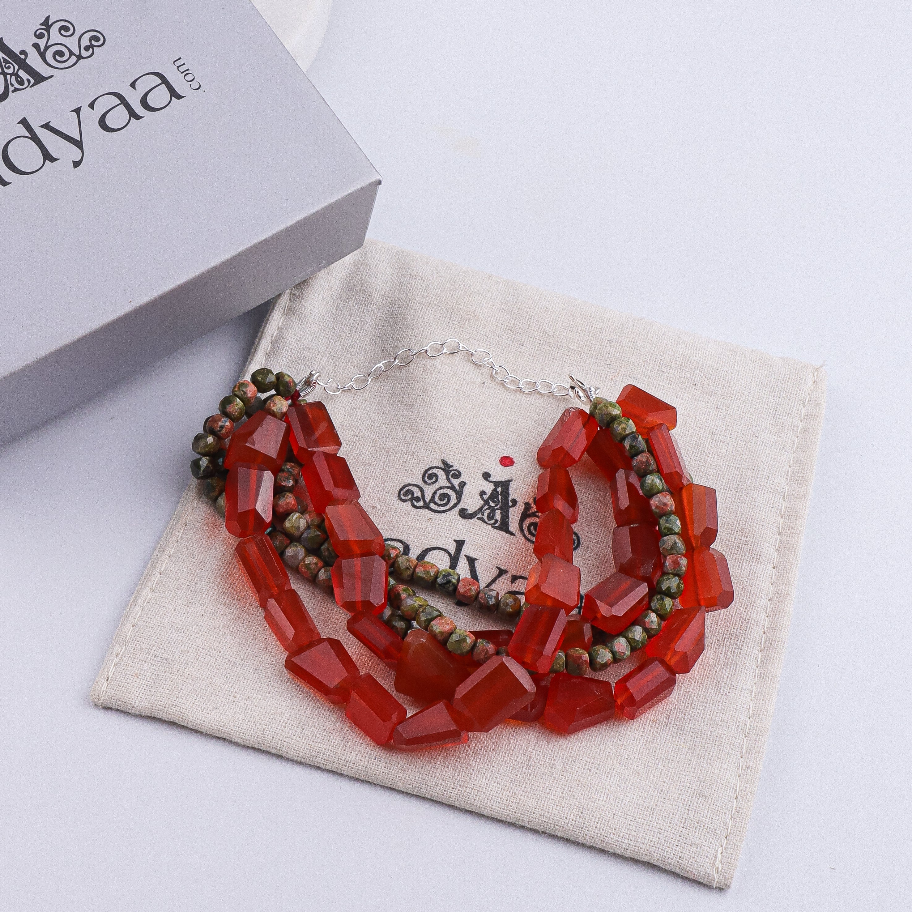 Carnelian & Unakite Silver Bracelet (Project Handmade)