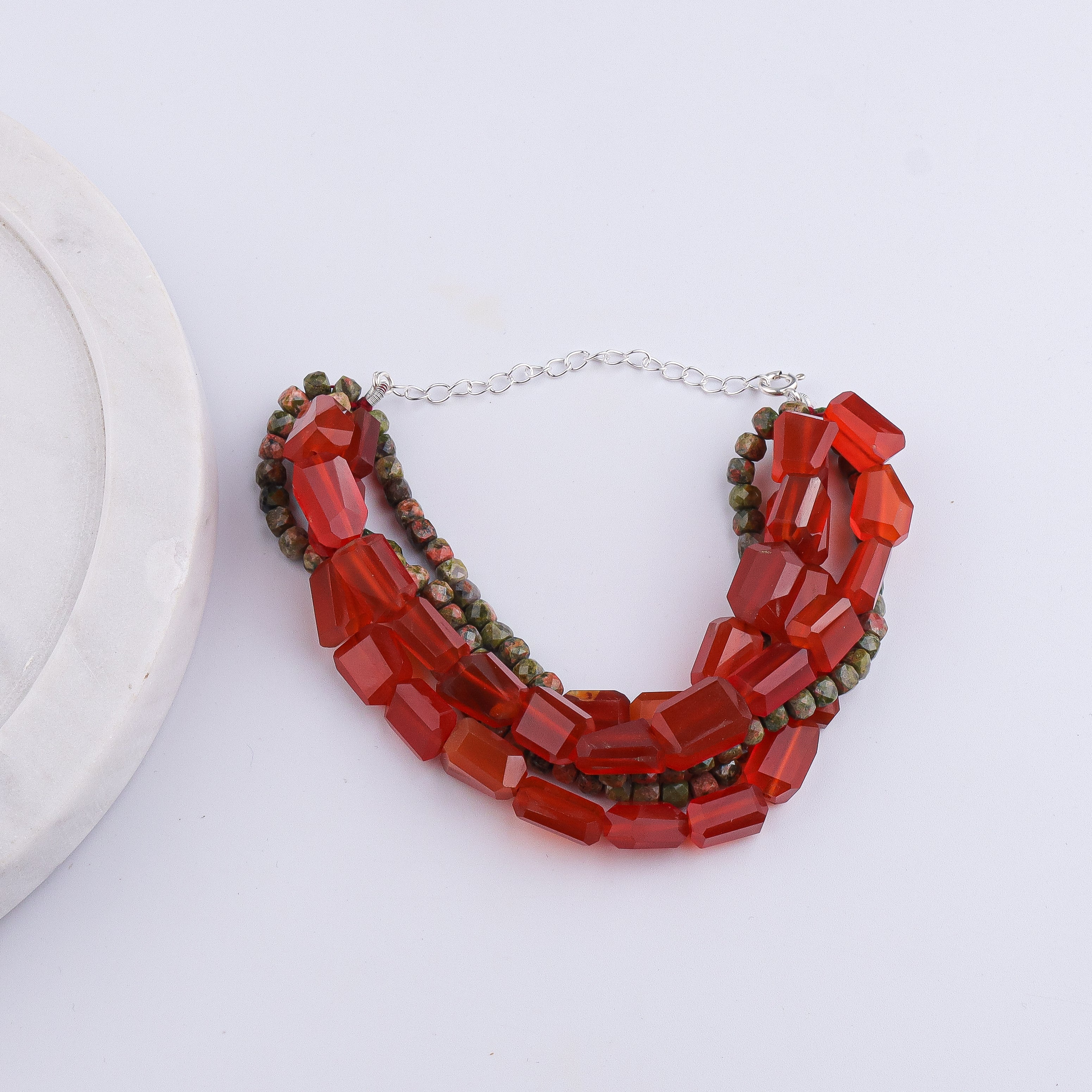 Carnelian & Unakite Silver Bracelet (Project Handmade)